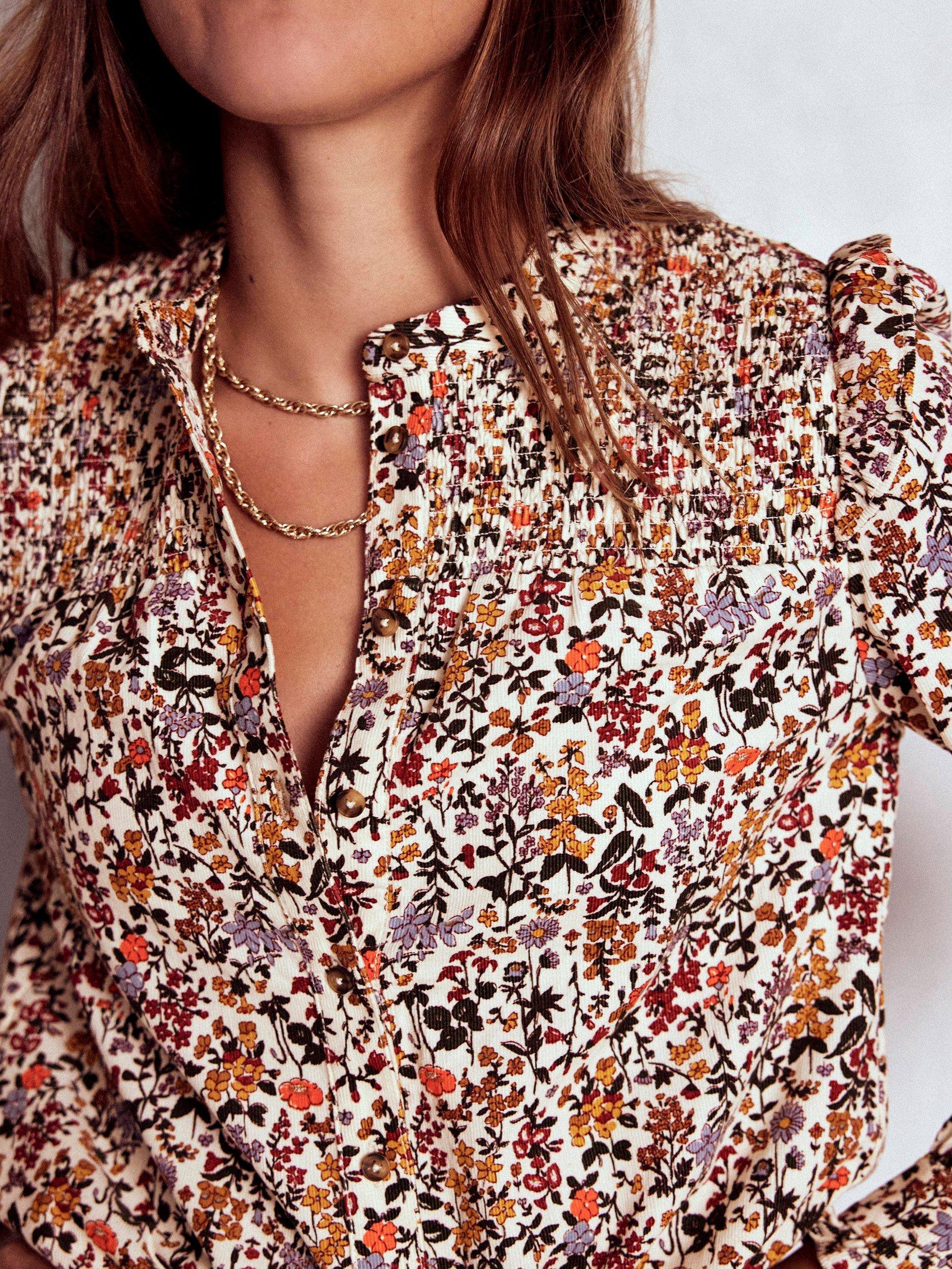 Product image 2 of 8, which shows Boden Floral Long Sleeve Round Neck Blouse, Ivory/Multi, 8