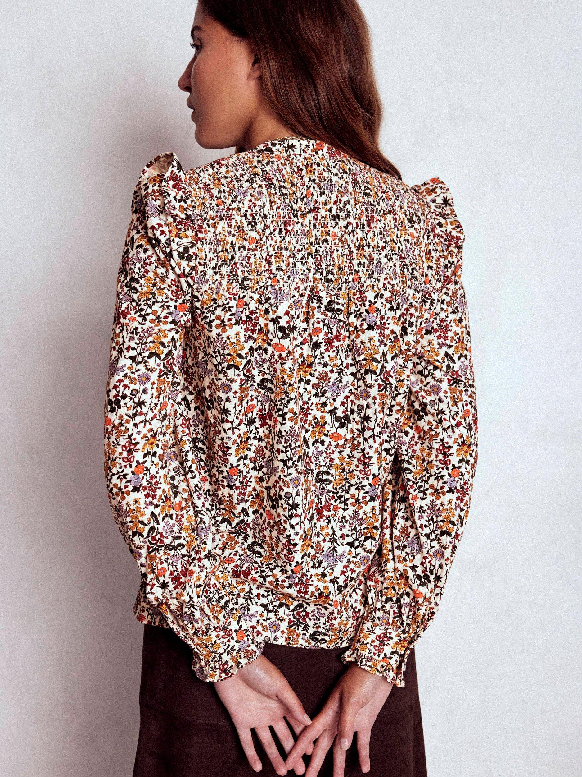 Product image 3 of 8, which shows Boden Floral Long Sleeve Round Neck Blouse, Ivory/Multi, 8