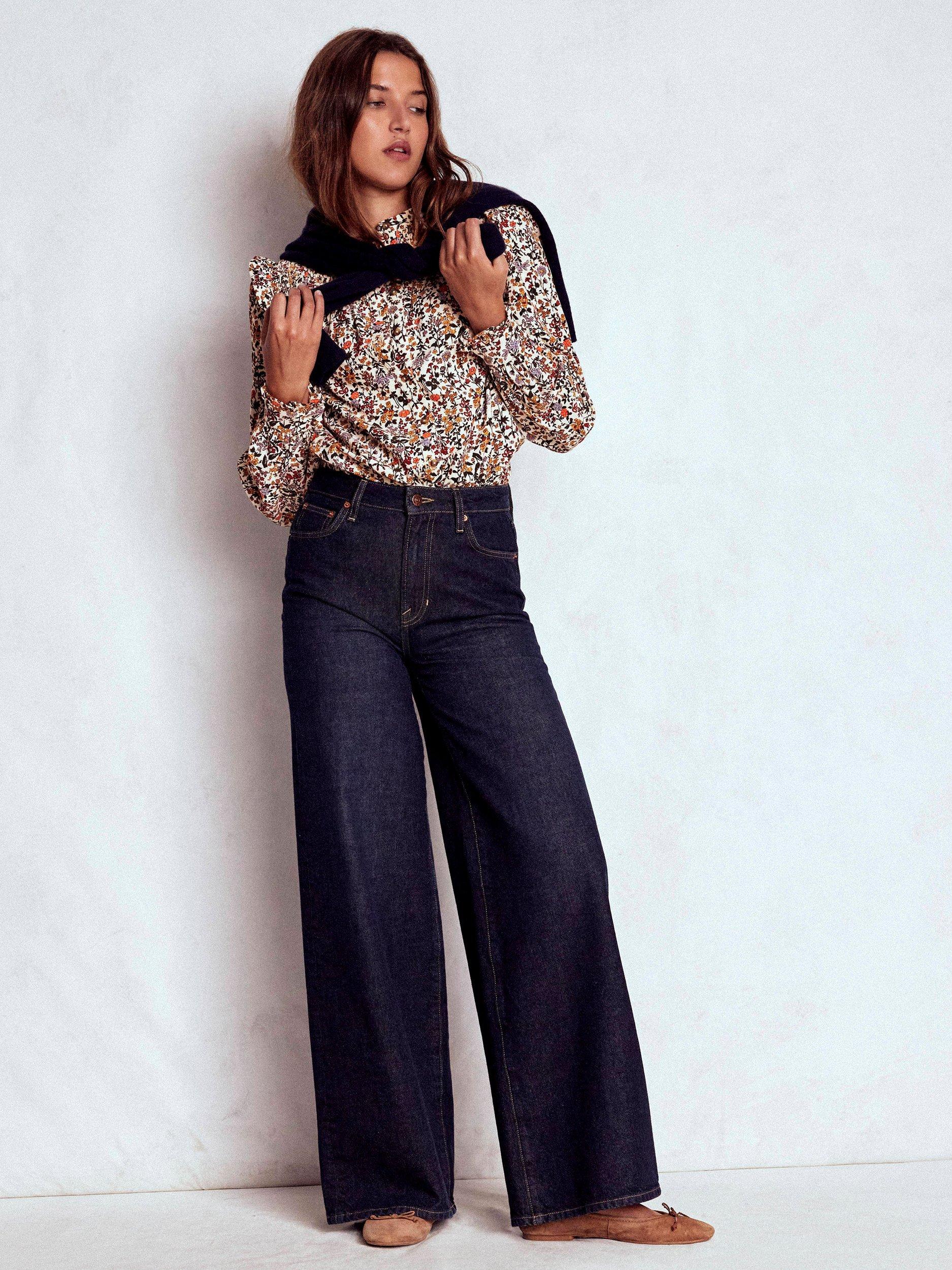 Product image 7 of 8, which shows Boden Floral Long Sleeve Round Neck Blouse, Ivory/Multi, 8