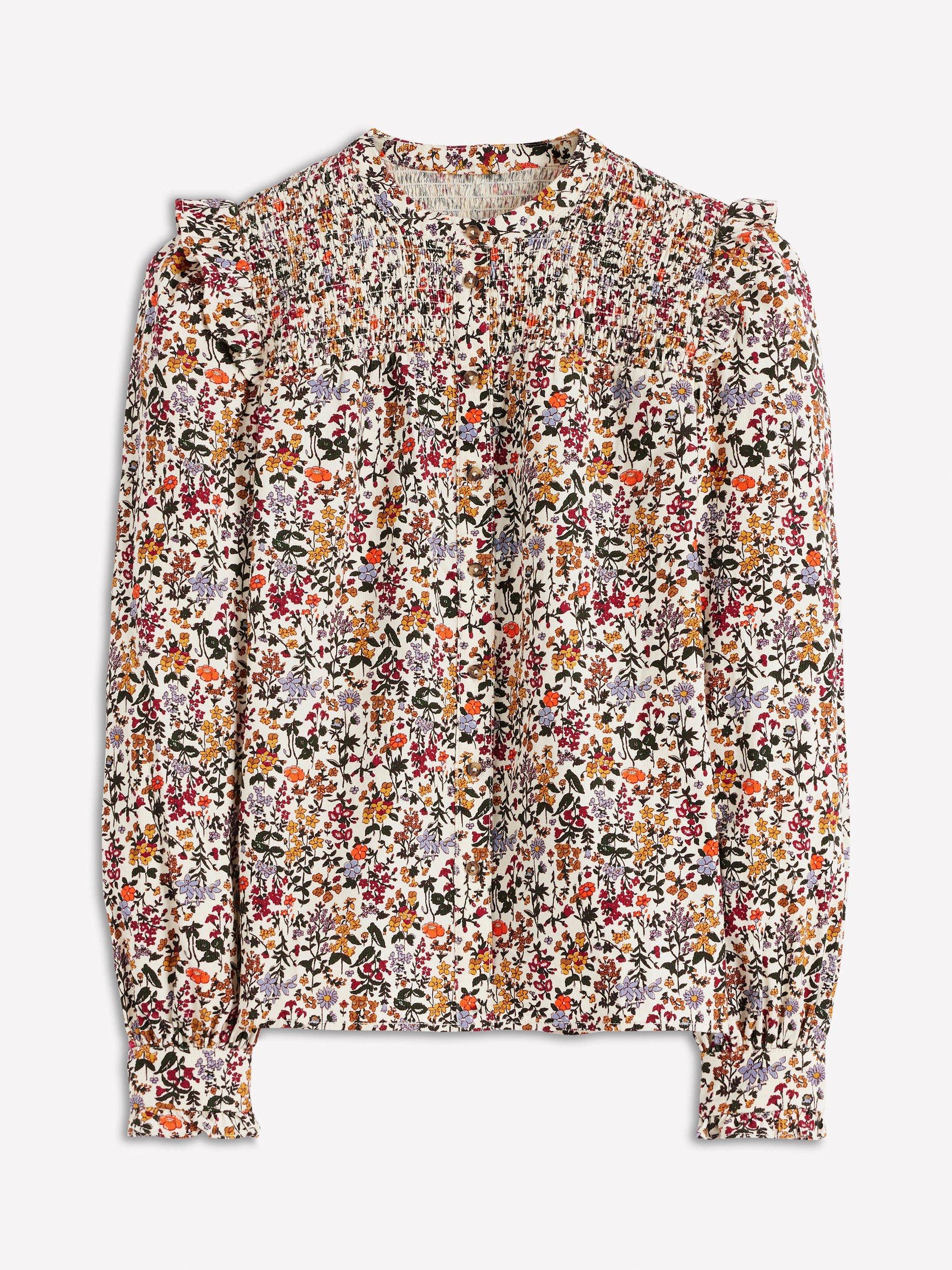 Product image 8 of 8, which shows Boden Floral Long Sleeve Round Neck Blouse, Ivory/Multi, 8