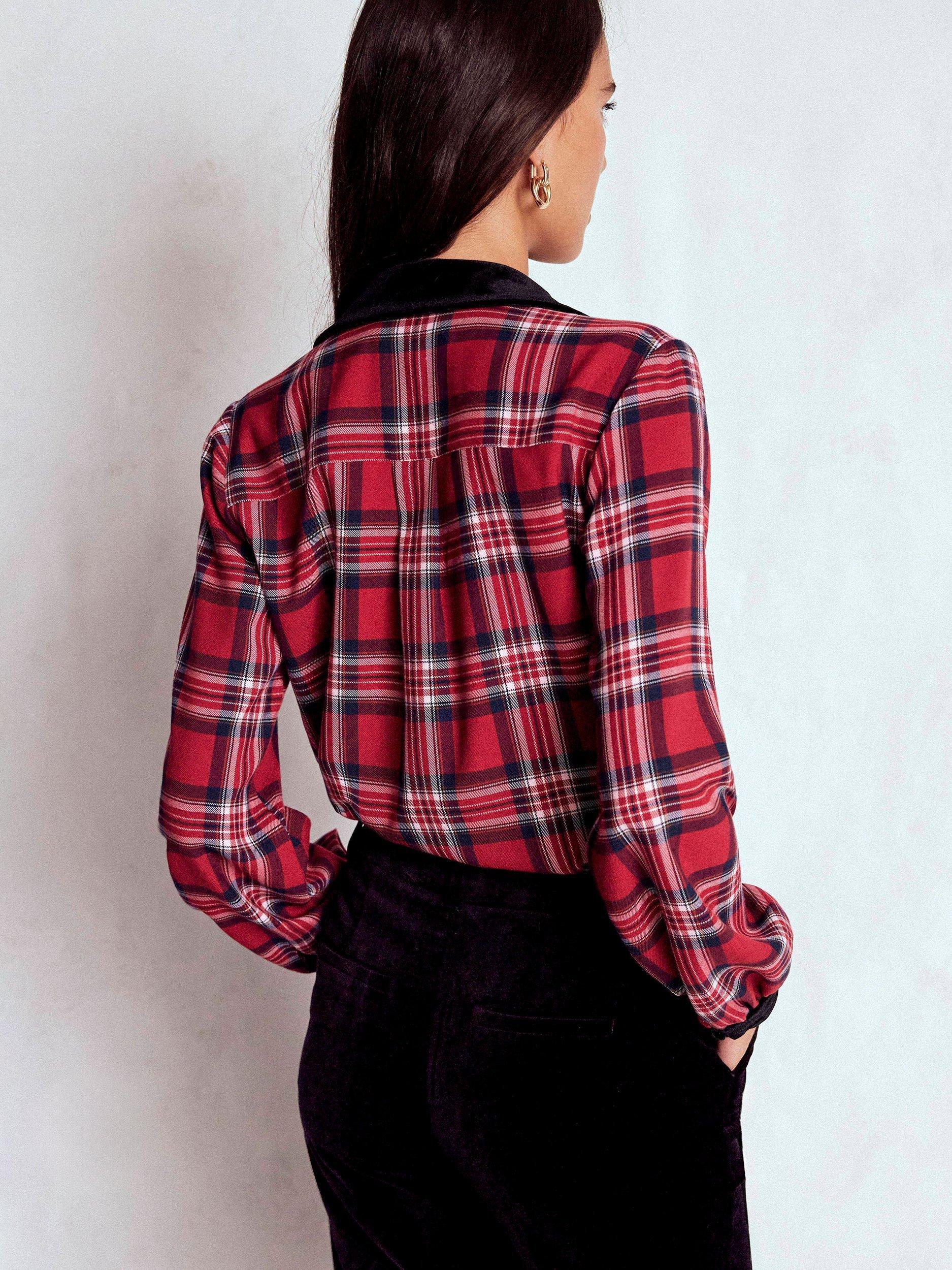 Product image 3 of 6, which shows Boden Check Long Sleeve Collar Shirt, Red/Multi, 12