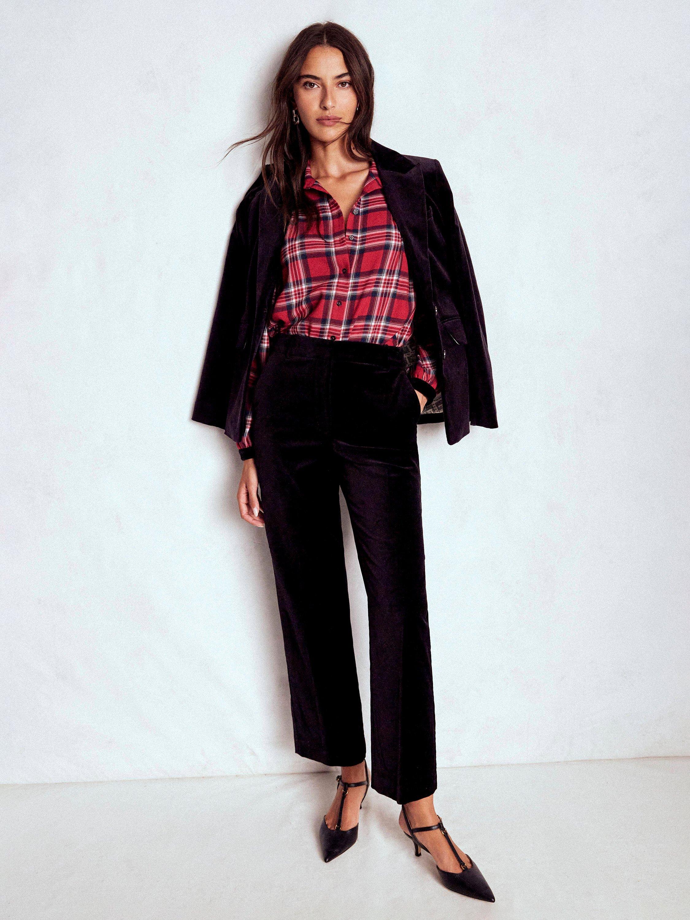 Product image 5 of 6, which shows Boden Check Long Sleeve Collar Shirt, Red/Multi, 12