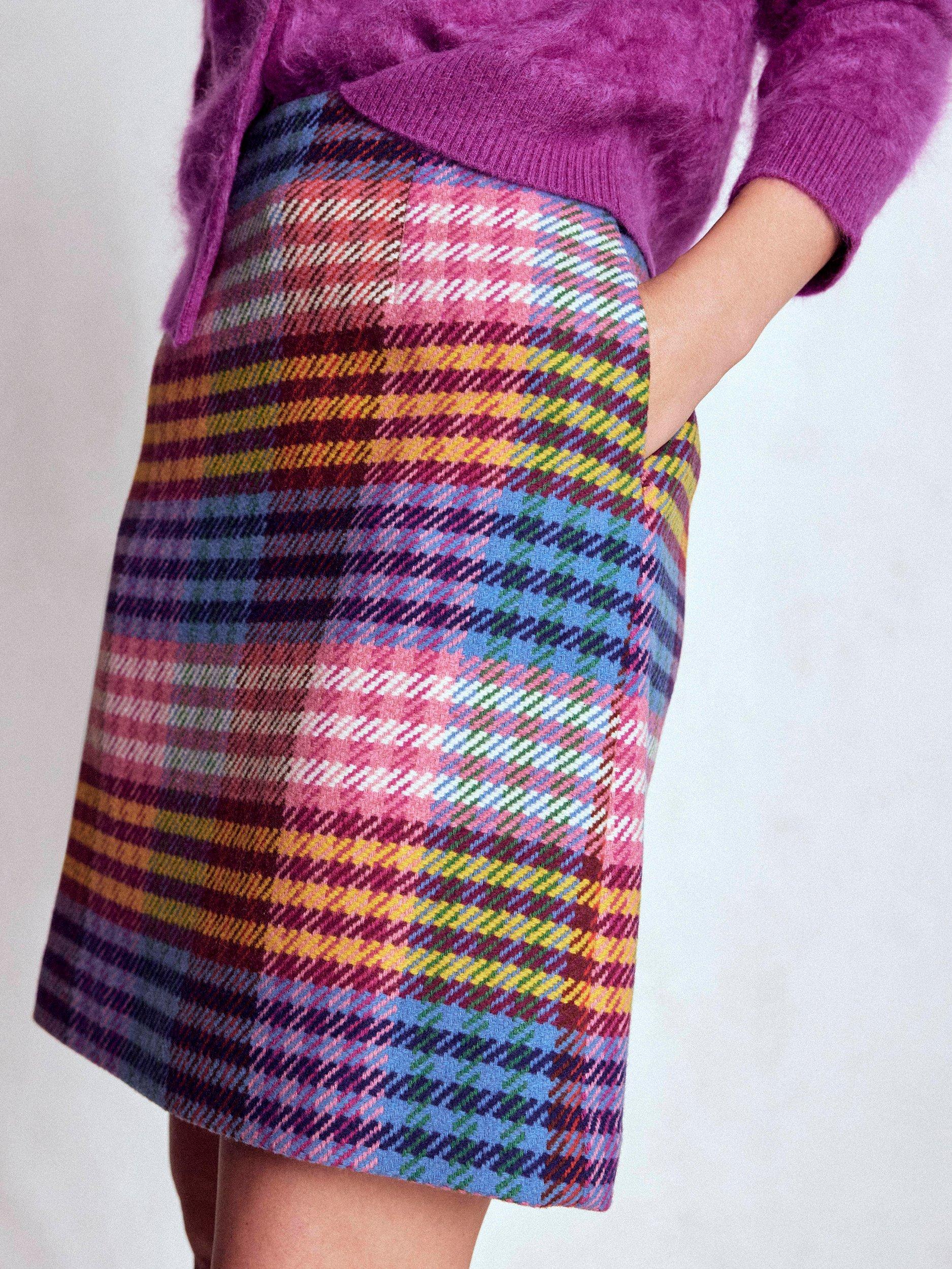 Product image 3 of 7, which shows Boden Gia Wool Blend Check Mini Skirt, Neon/Multi, 12