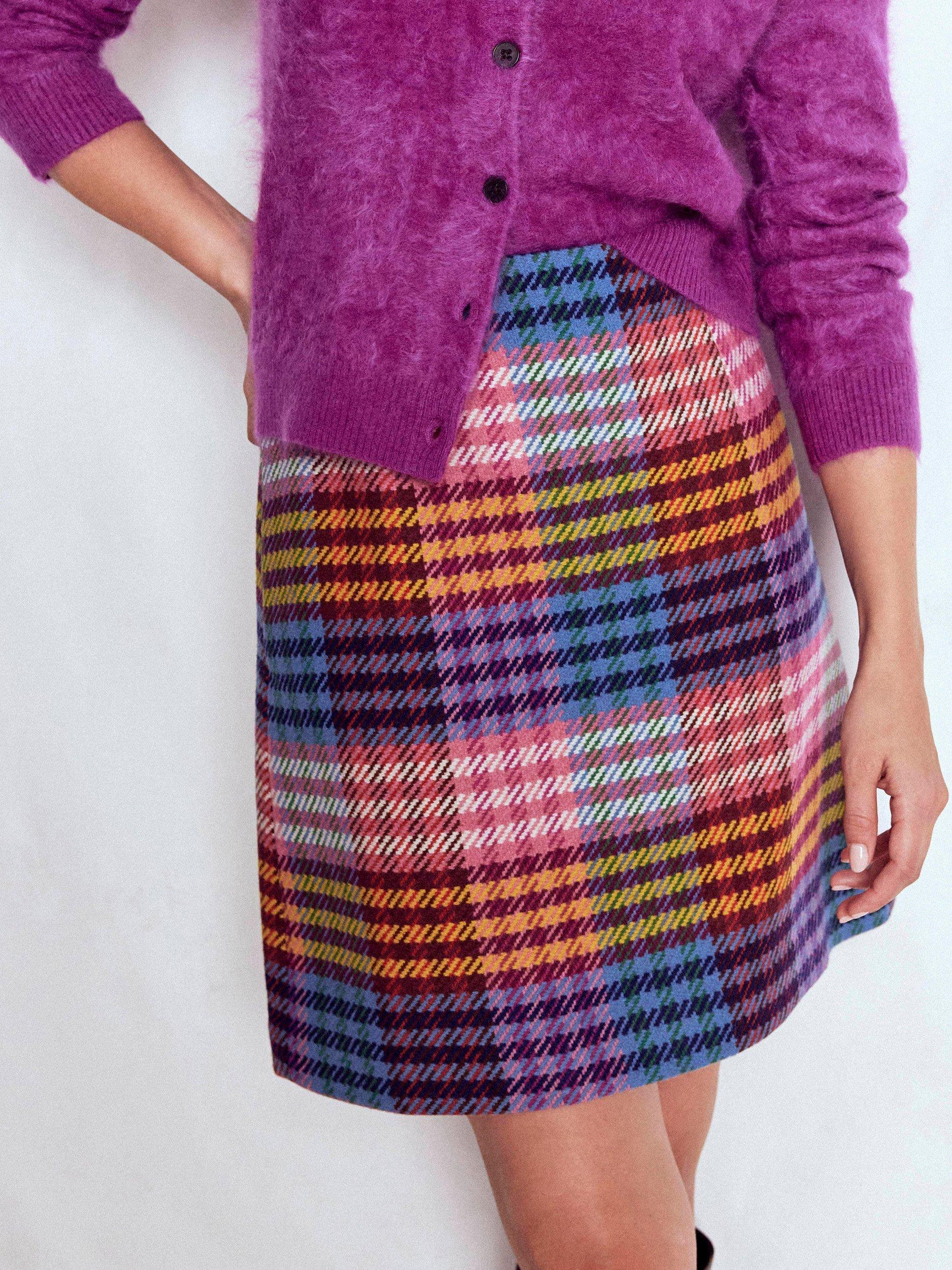 Product image 5 of 7, which shows Boden Gia Wool Blend Check Mini Skirt, Neon/Multi, 12