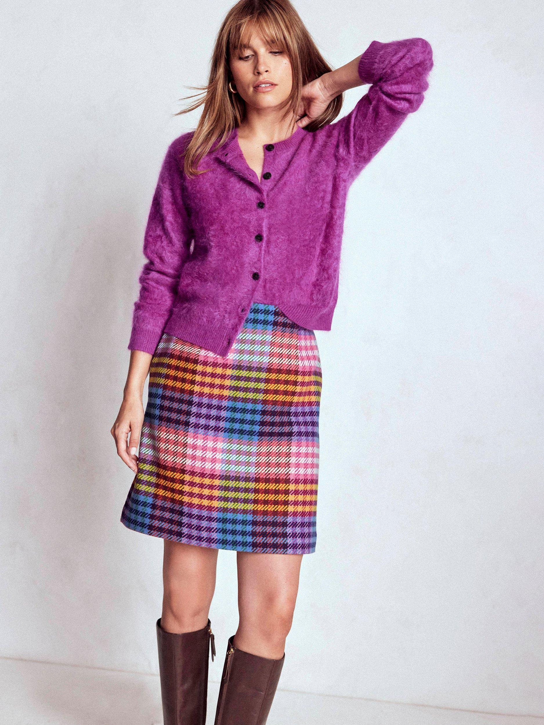 Product image 6 of 7, which shows Boden Gia Wool Blend Check Mini Skirt, Neon/Multi, 12