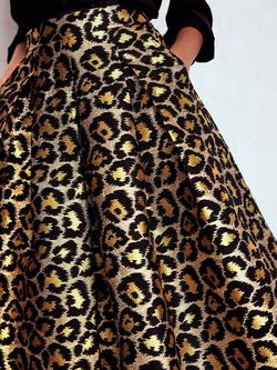 Boden Verity Jacquard Leopard Print Midi Skirt, Brown/Multi - view 2, Brown/Multi