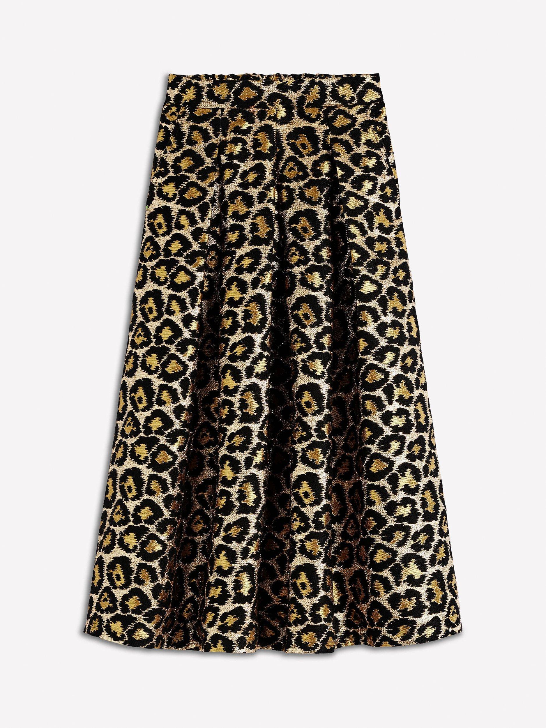Product image 5 of 5, which shows Boden Verity Jacquard Leopard Print Midi Skirt, Brown/Multi, 10