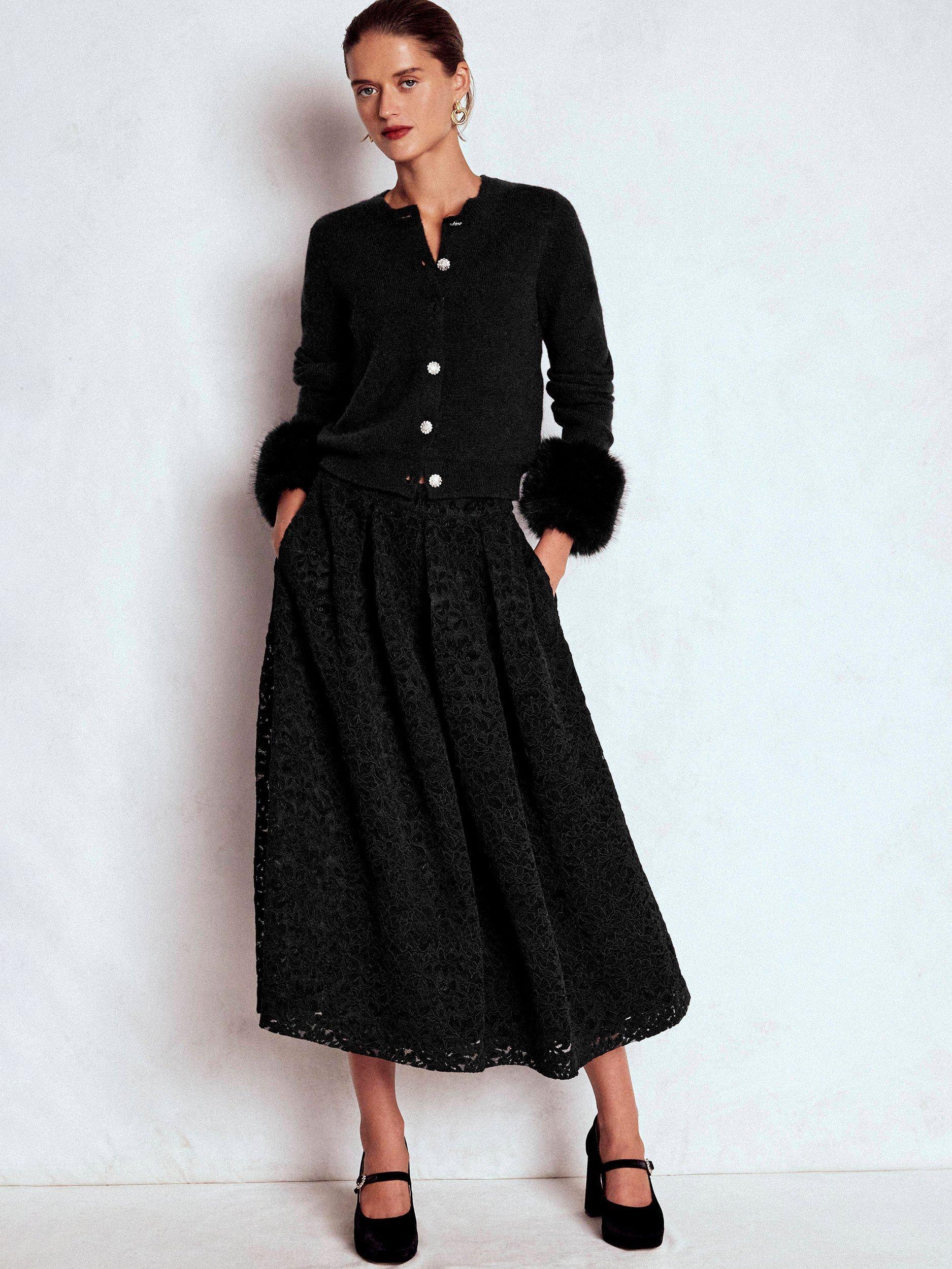 Product image 1 of 6, which shows Boden Verity Lace Midi Skirt, Black, 10