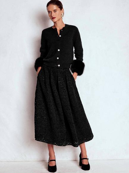 Boden Verity Lace Midi Skirt, Black, Black