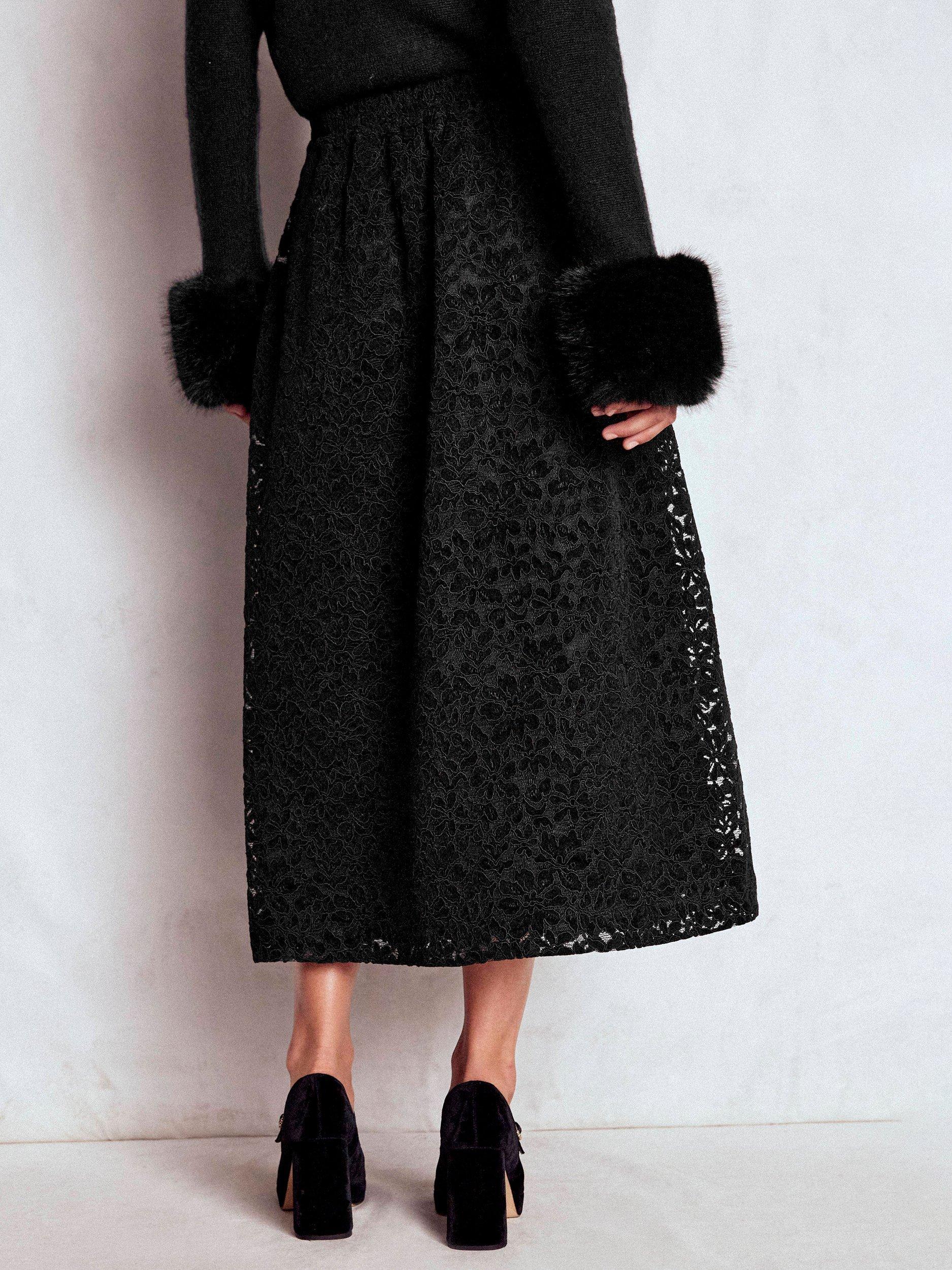 Product image 3 of 6, which shows Boden Verity Lace Midi Skirt, Black, 10