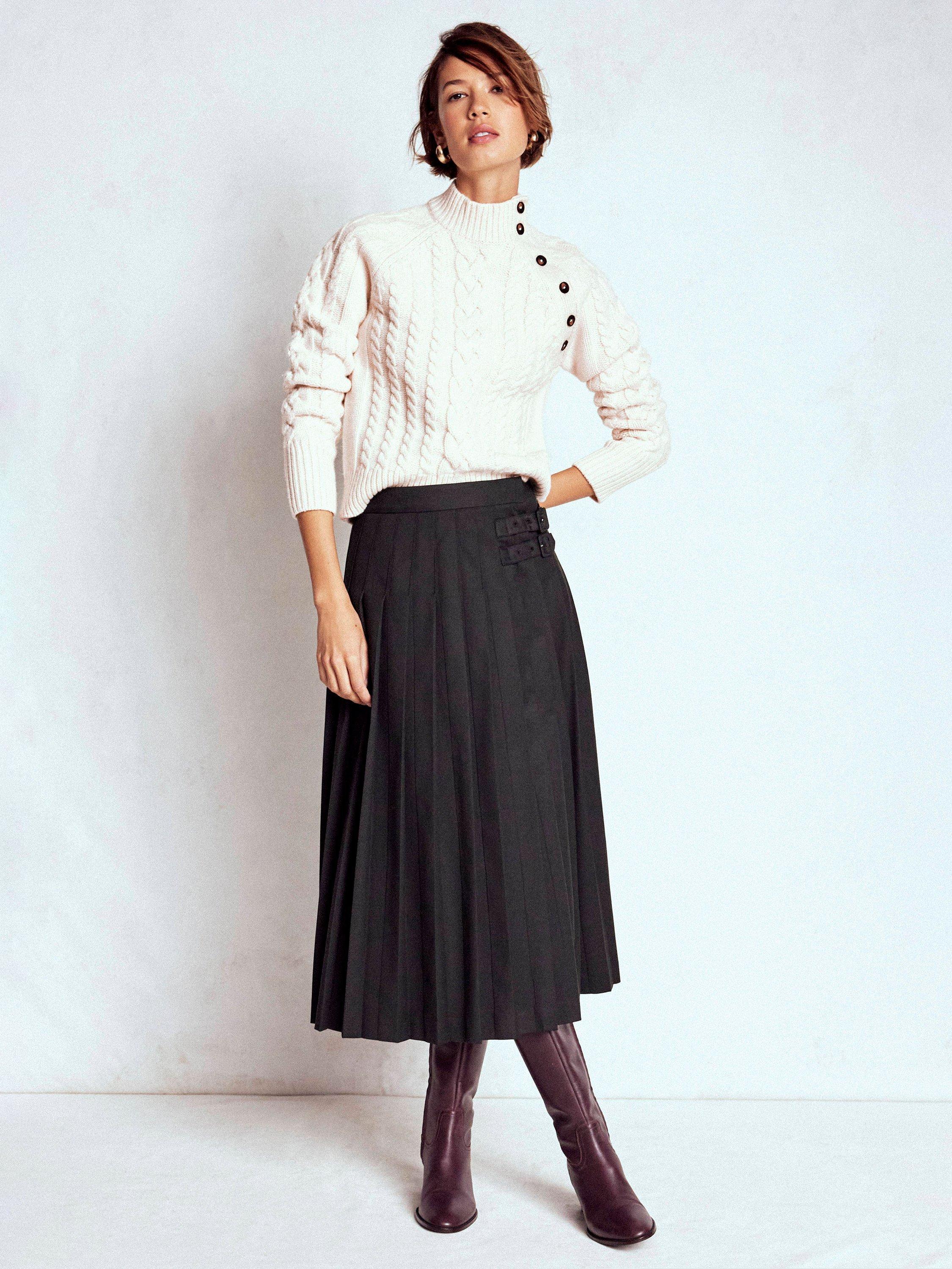 Product image 1 of 6, which shows Boden Amara Cable Knit Pure Wool Jumper, Warm Ivory, L