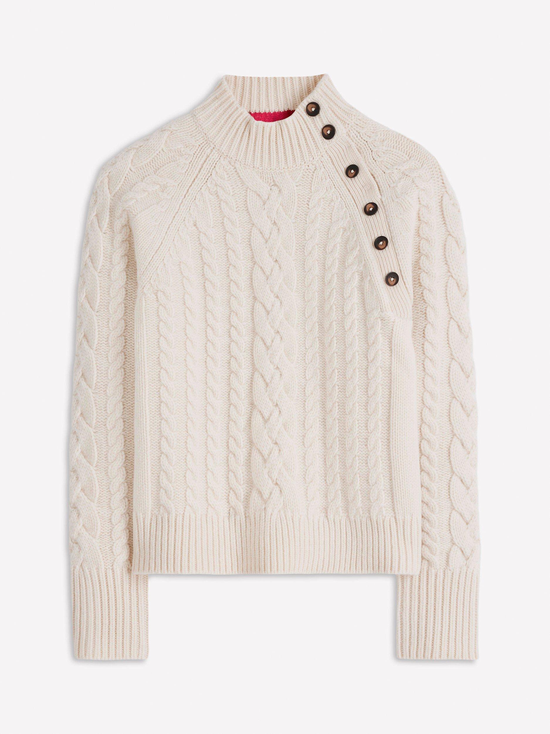 Product image 6 of 6, which shows Boden Amara Cable Knit Pure Wool Jumper, Warm Ivory, L