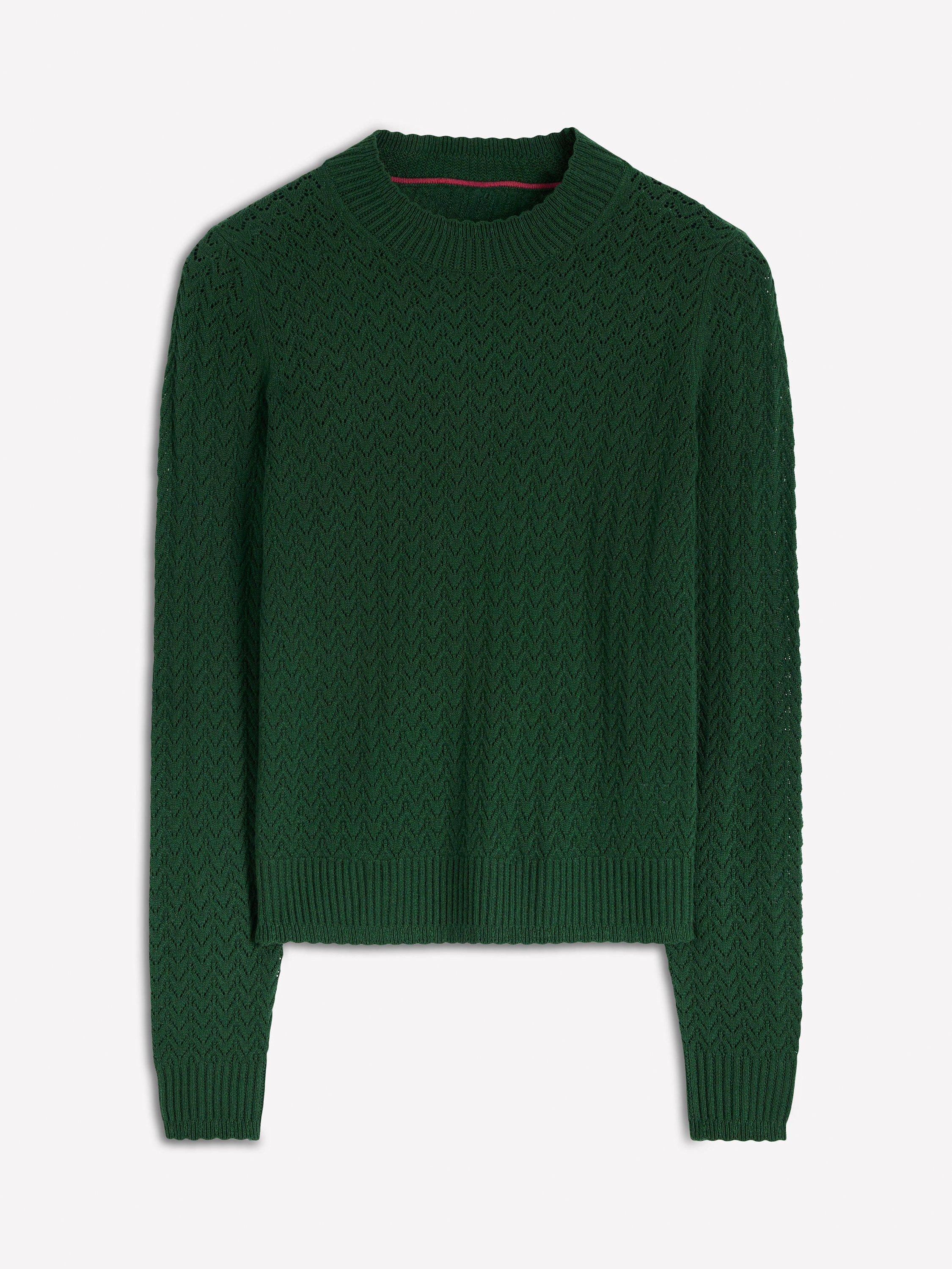Product image 4 of 4, which shows Boden Diane Pointelle Round Neck Long Sleeve Jumper , Hunter Green, M