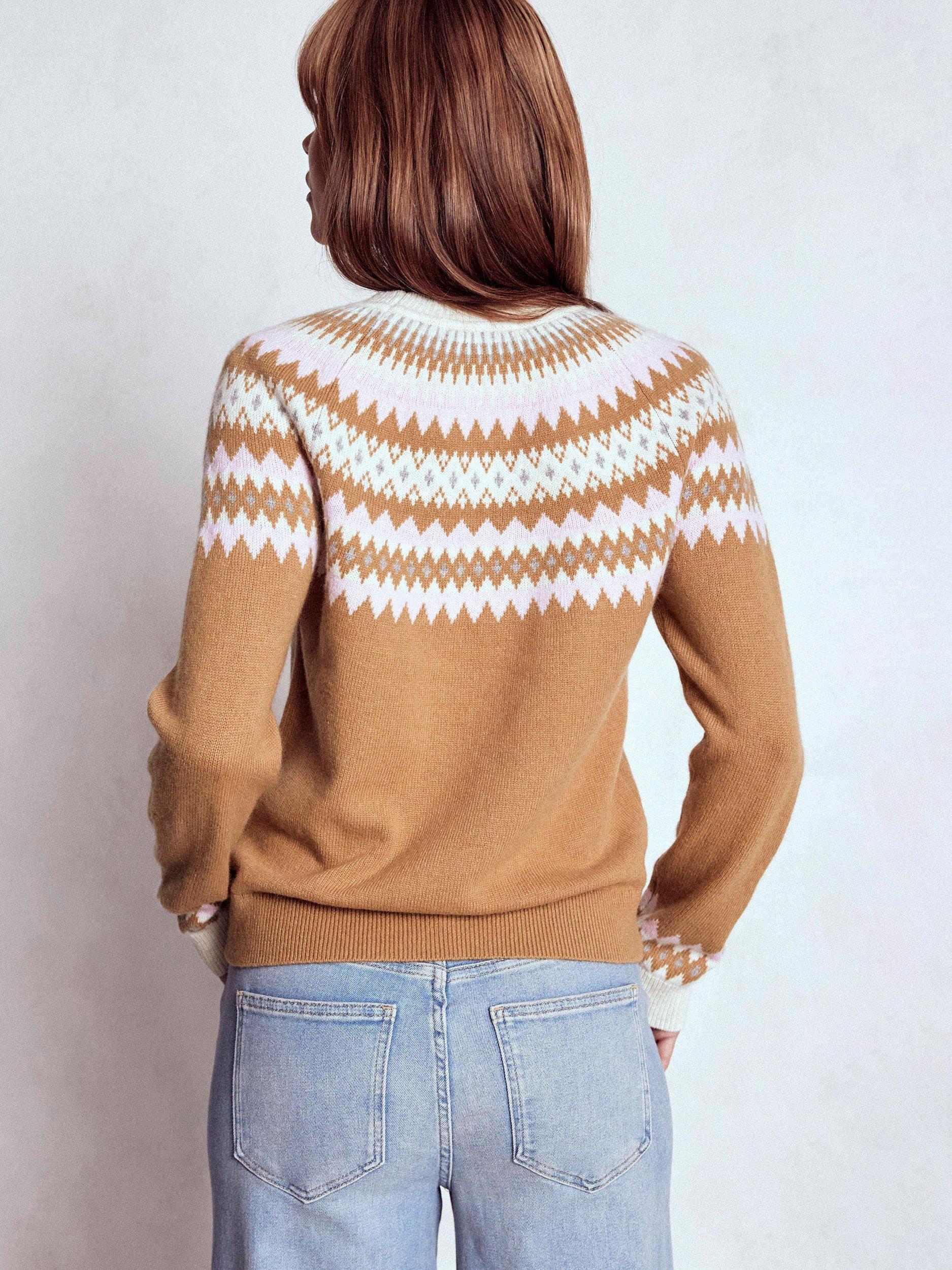 Product image 3 of 7, which shows Boden Edie Fair Isle Wool Blend Jumper, Camel, L