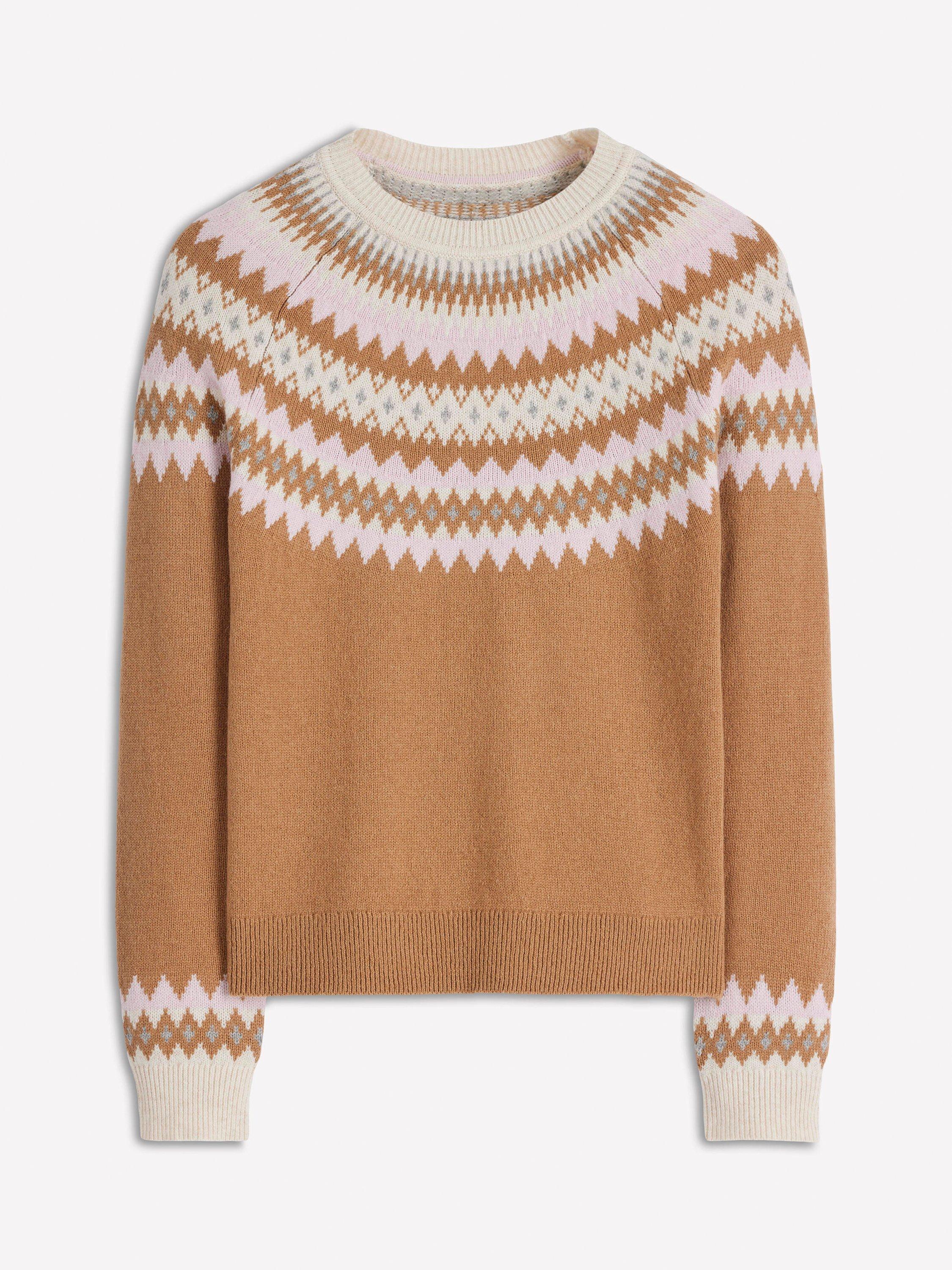 Product image 7 of 7, which shows Boden Edie Fair Isle Wool Blend Jumper, Camel, L