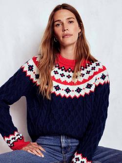 Boden Eleanor Fair Isle Round Neck Wool Blend Jumper, Navy/Multi