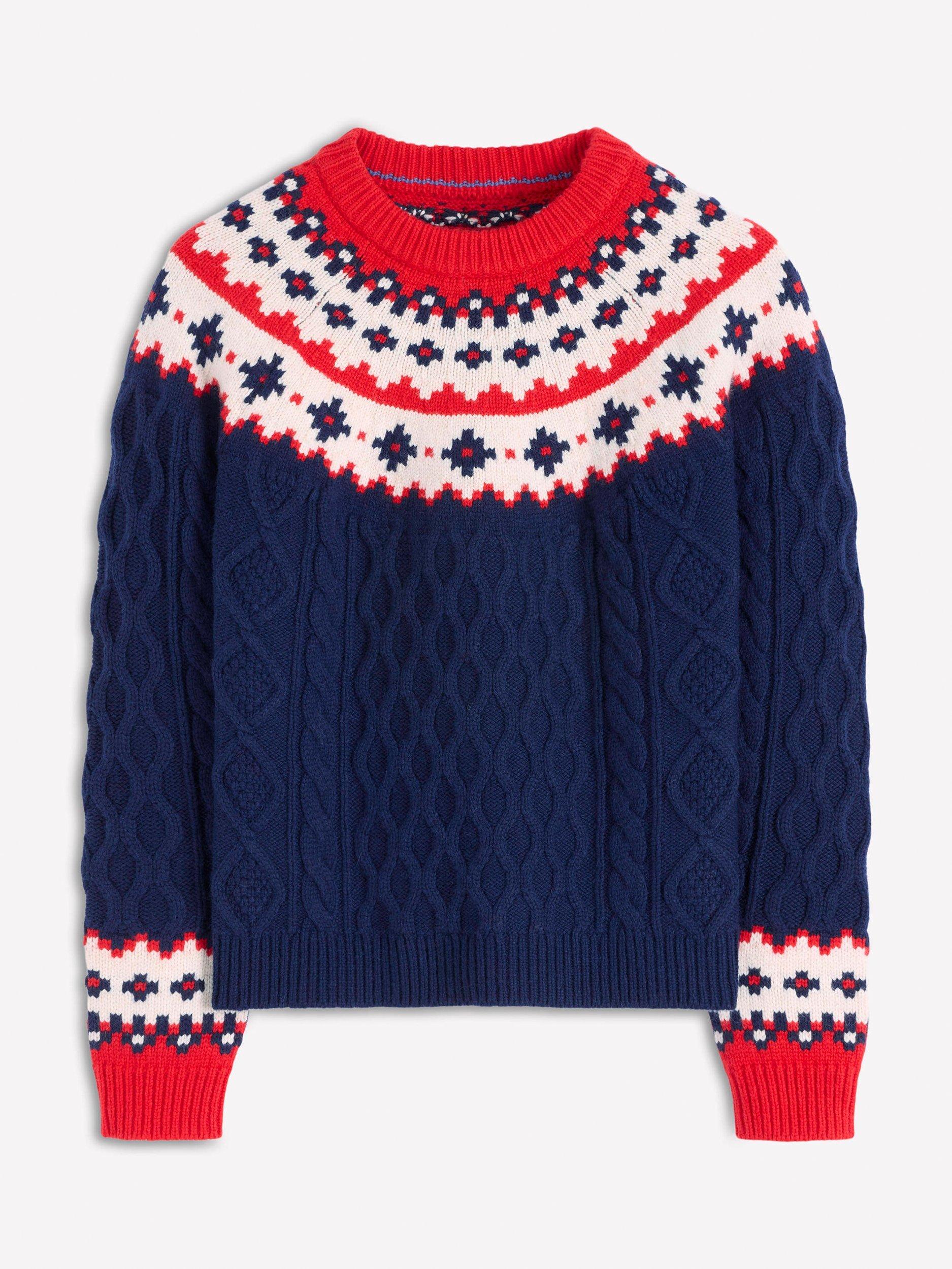 Product image 5 of 5, which shows Boden Eleanor Fair Isle Round Neck Wool Blend Jumper , Navy/Multi, S