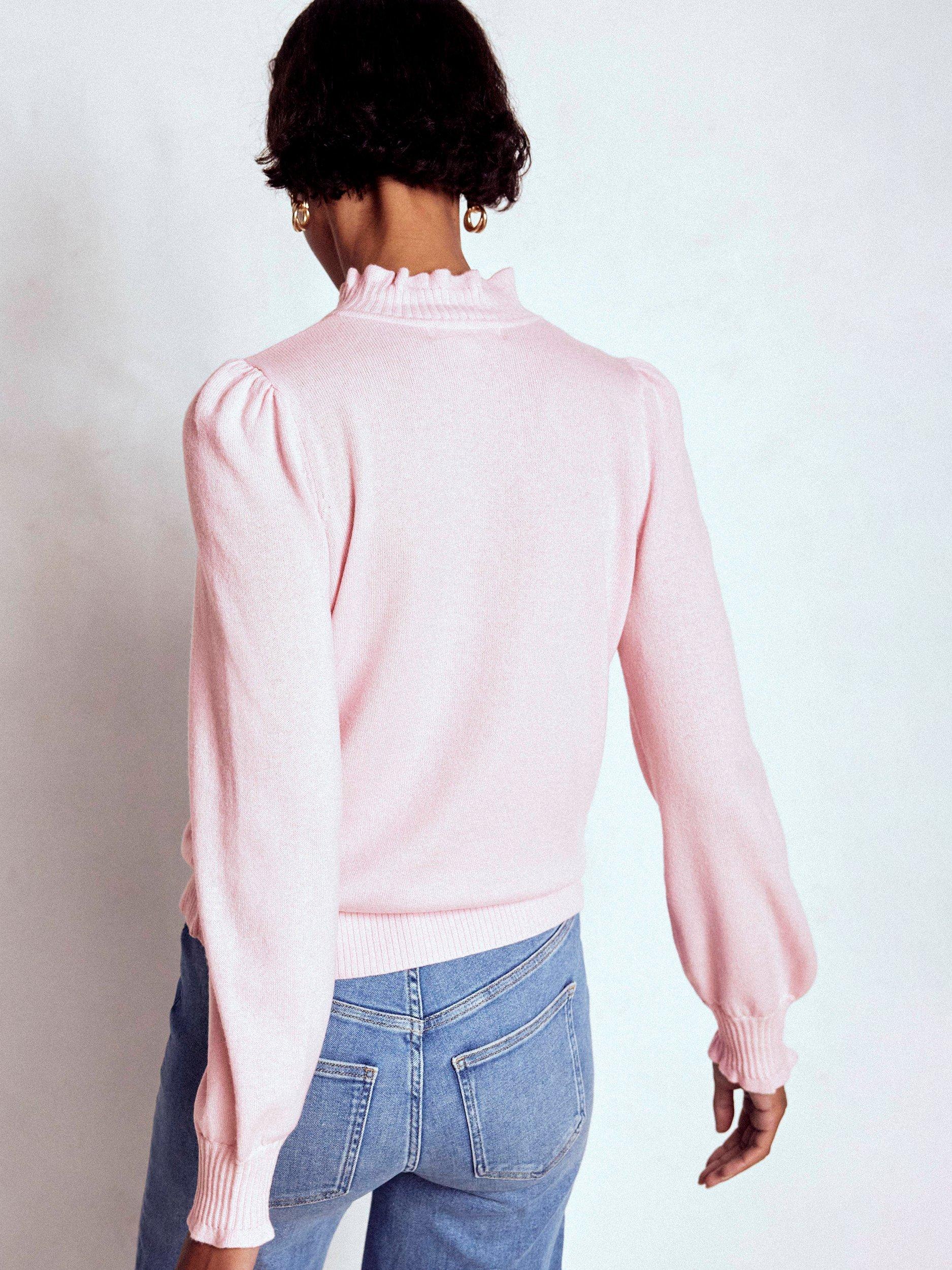 Boden Frill Trim Cashmere Long Sleeve High Neck Jumper