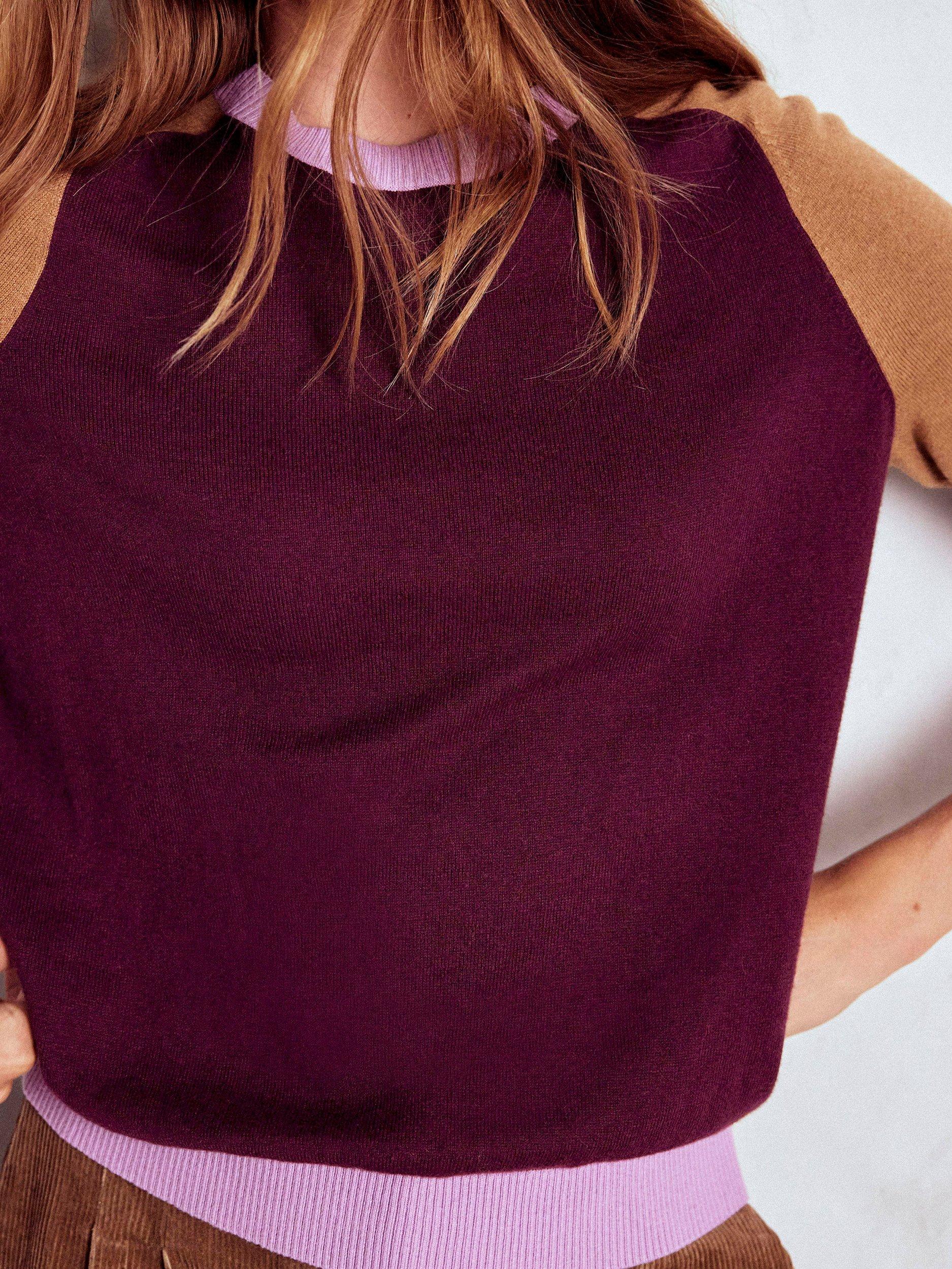 Product image 3 of 7, which shows Boden Meg Colour Block Raglan Sleeve Jumper, Purple/Multi, XL