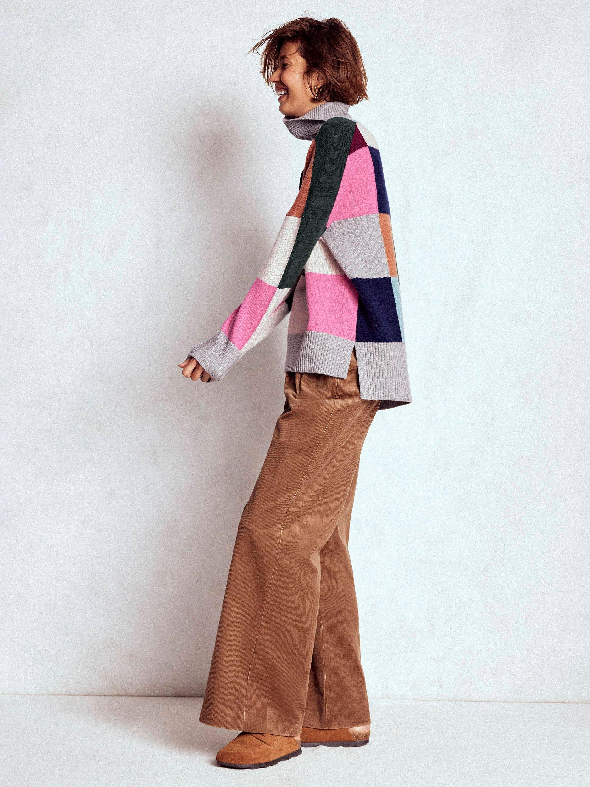 Product image 5 of 7, which shows Boden Polly Check Pure Wool Jumper, Grey/Multi, XS