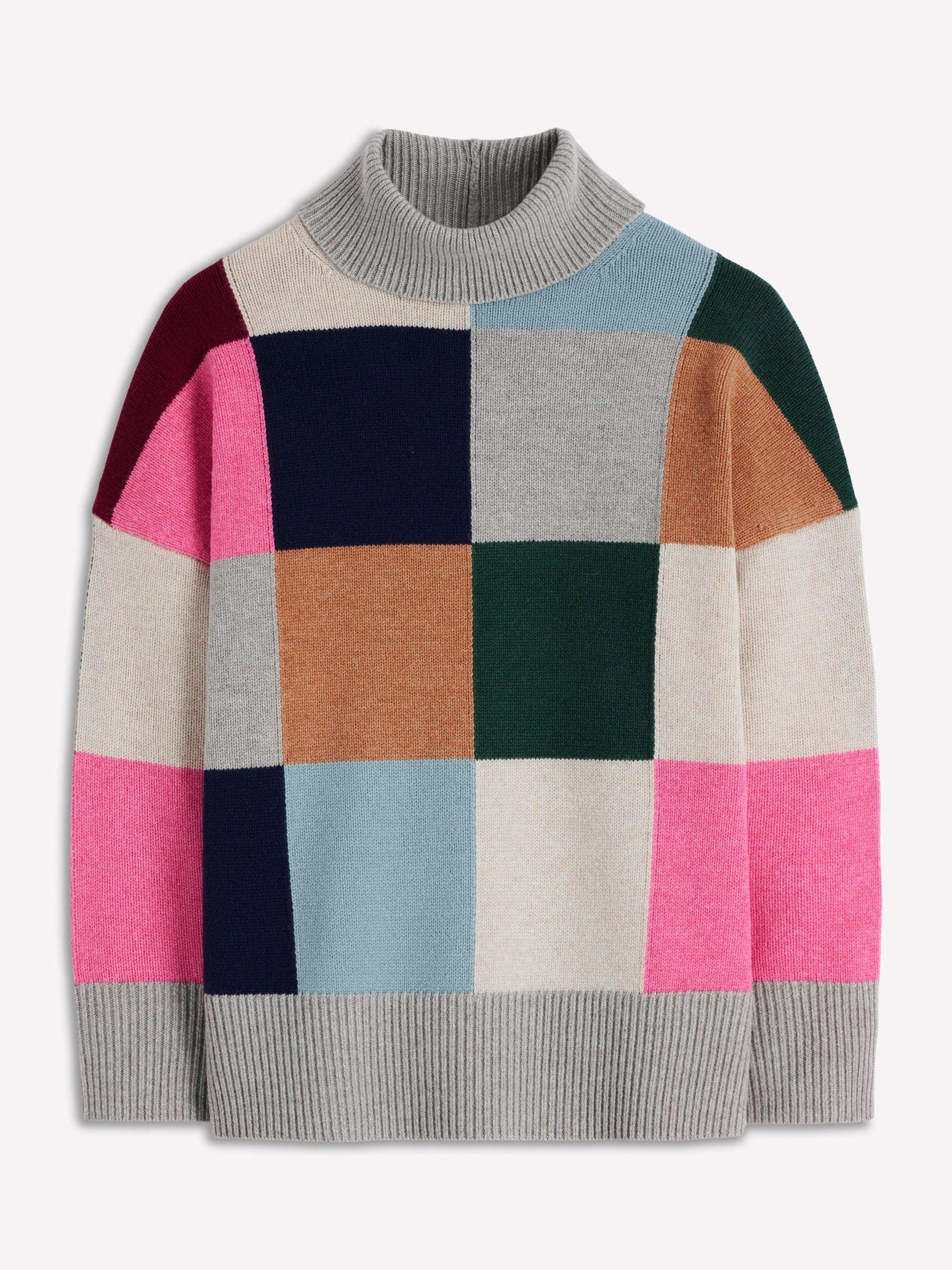 Product image 7 of 7, which shows Boden Polly Check Pure Wool Jumper, Grey/Multi, XS