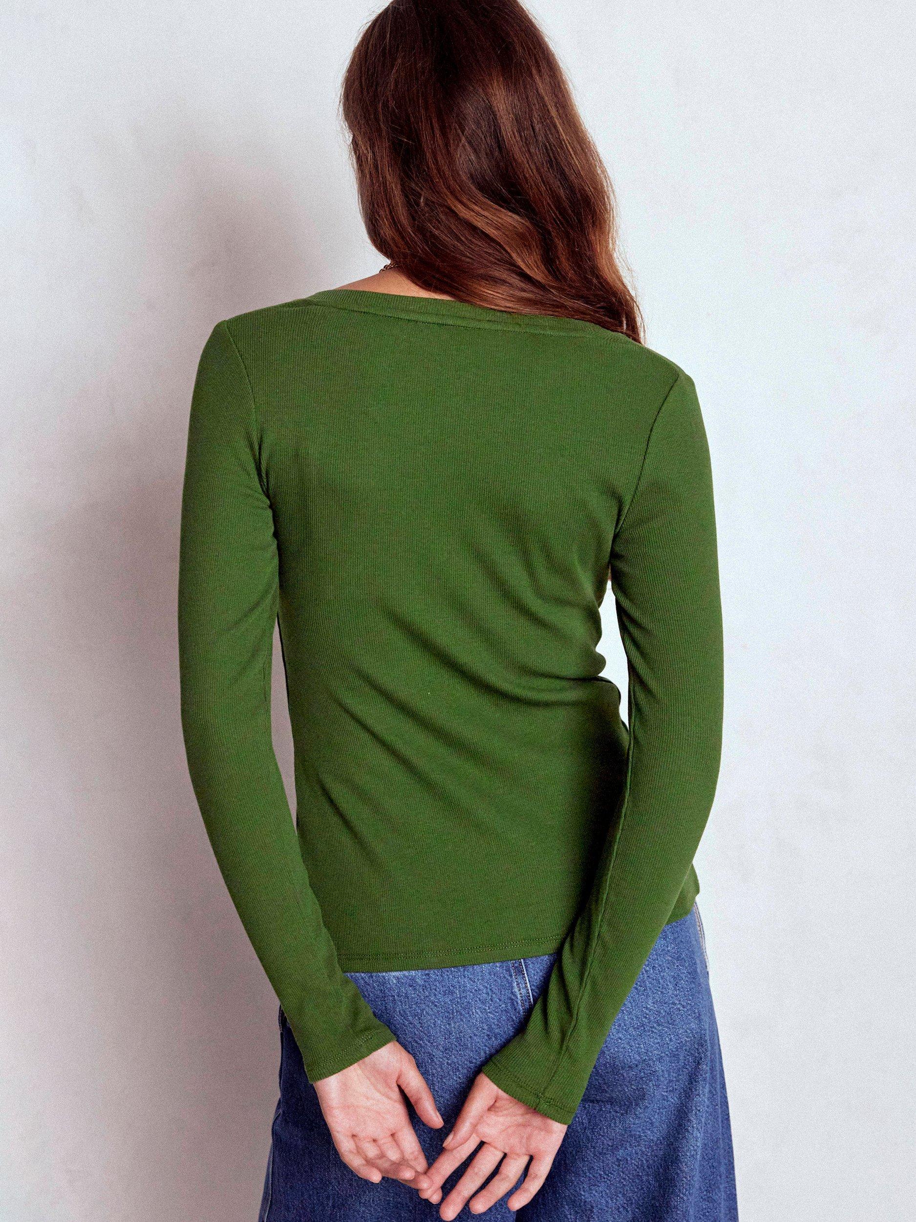 Product image 4 of 5, which shows Boden Cotton Blend Round Neck Cardigan, Green Fir, 18