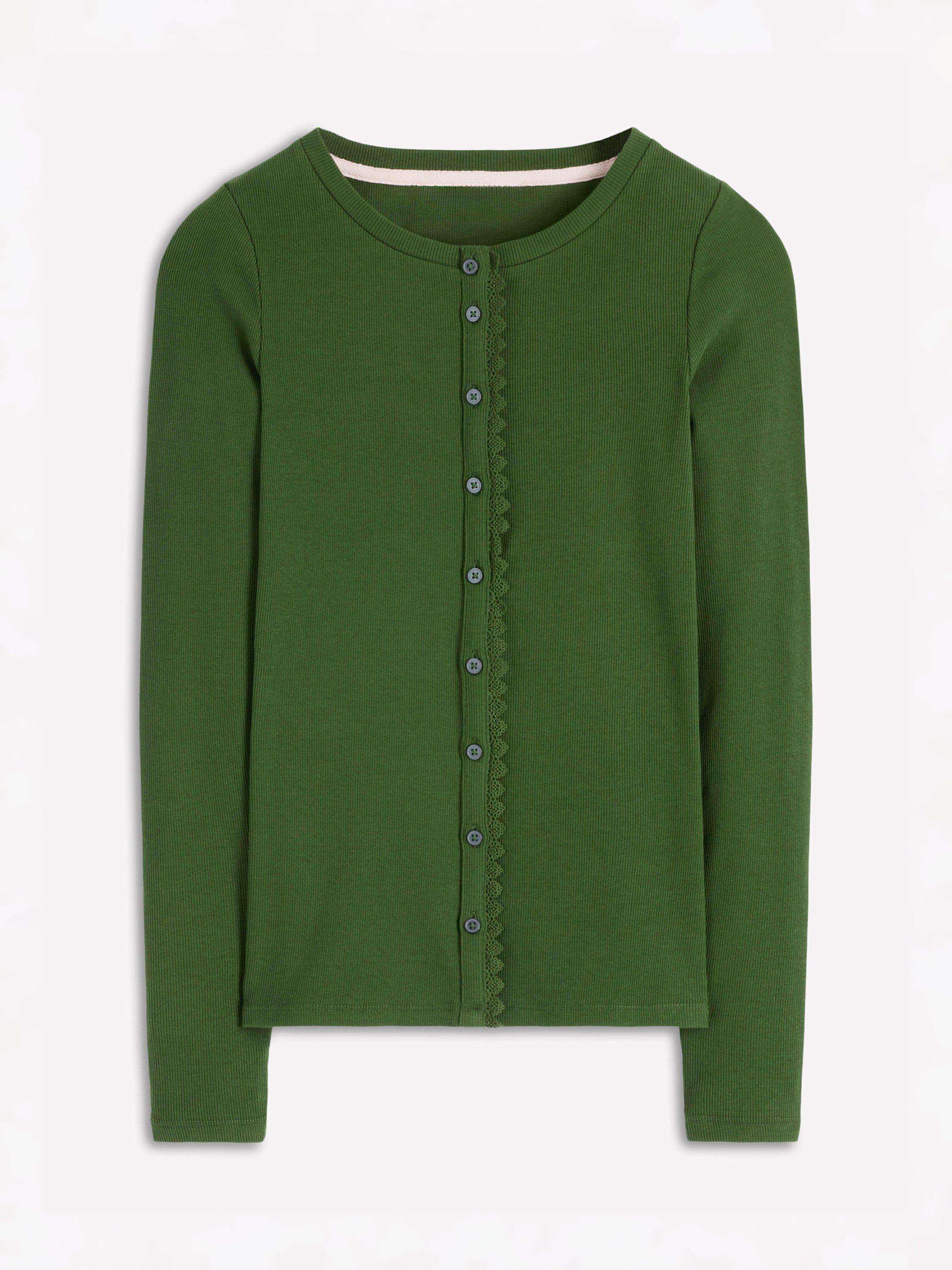 Product image 5 of 5, which shows Boden Cotton Blend Round Neck Cardigan, Green Fir, 18
