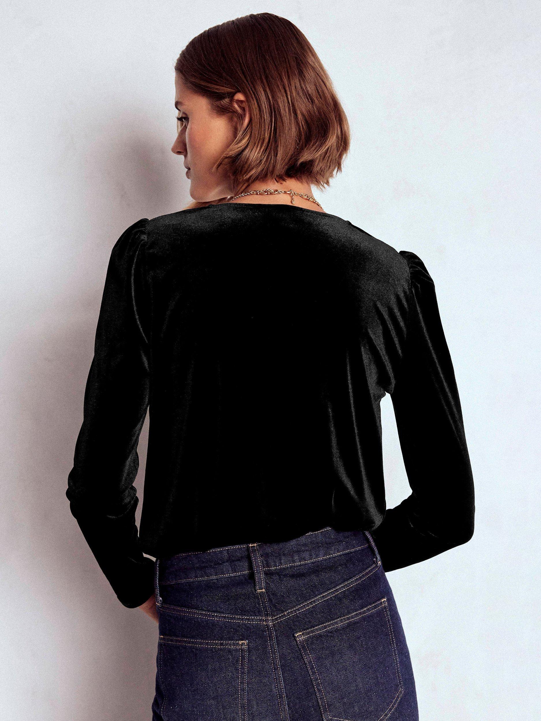 Product image 4 of 6, which shows Boden Flora Long Sleeve V Neck T-Shirt, Black, 8