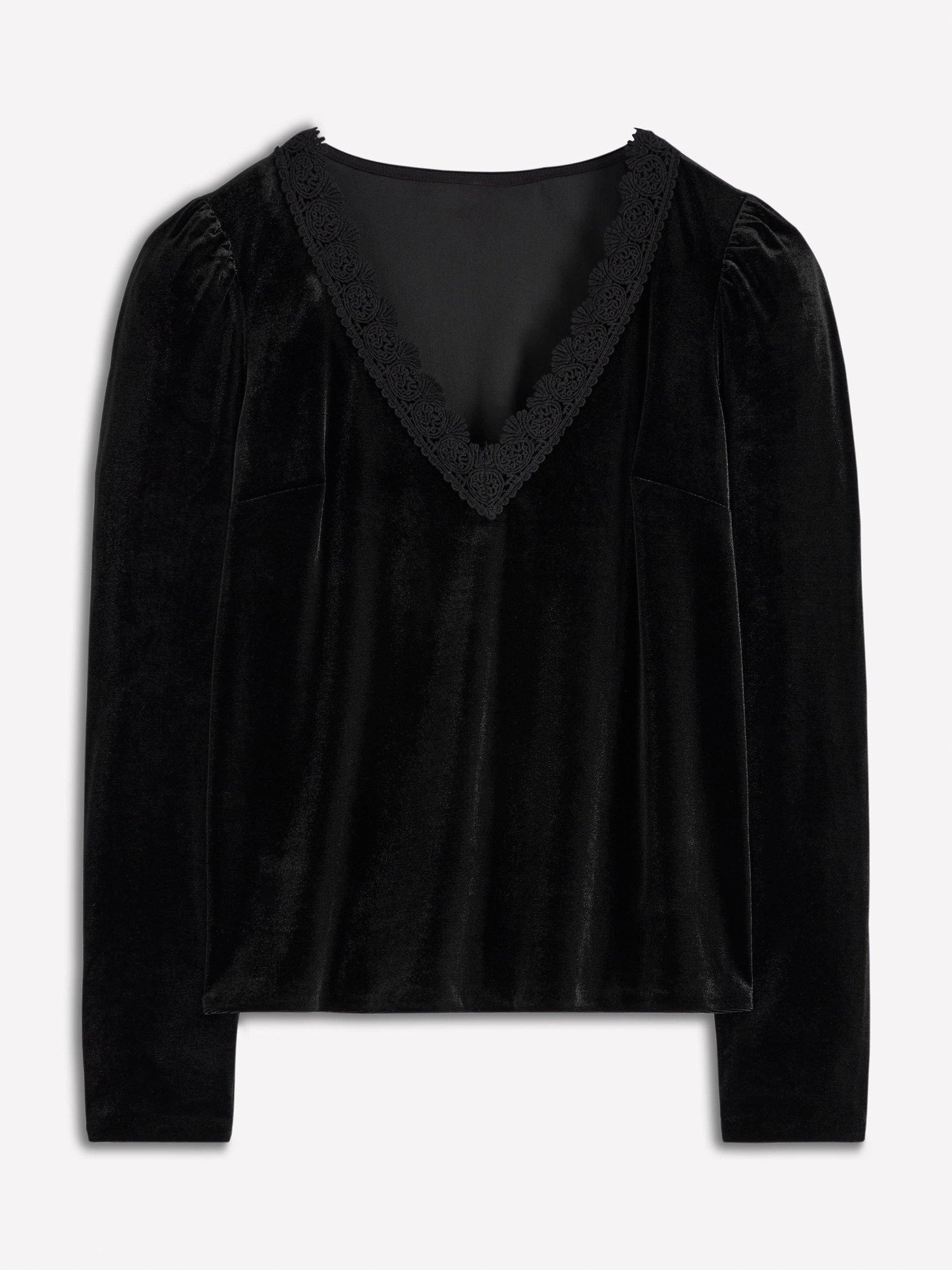 Product image 6 of 6, which shows Boden Flora Long Sleeve V Neck T-Shirt, Black, 8