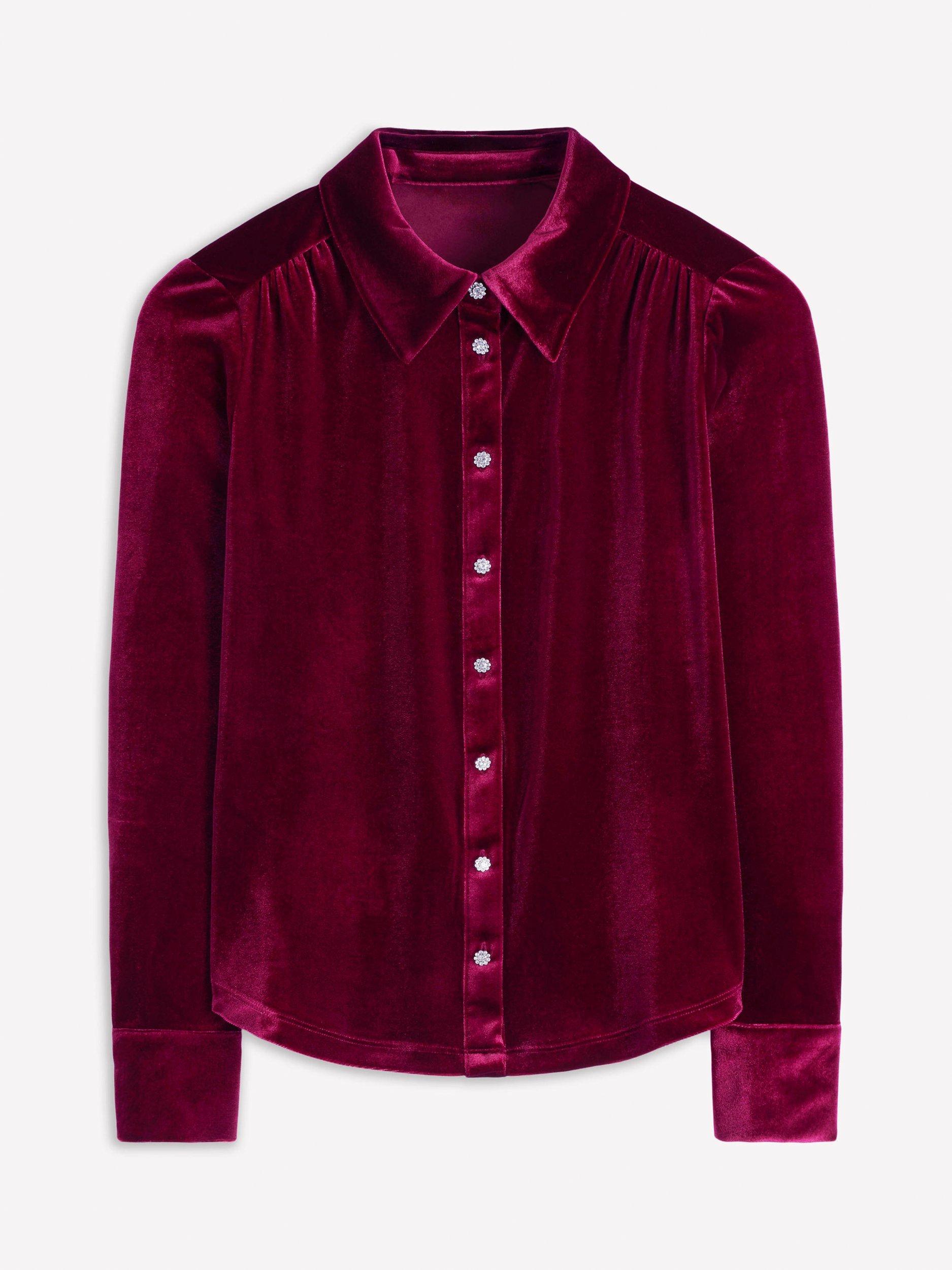 Product image 5 of 5, which shows Boden Long Sleeve Collar Velvet Shirt, Ruby Red, 12