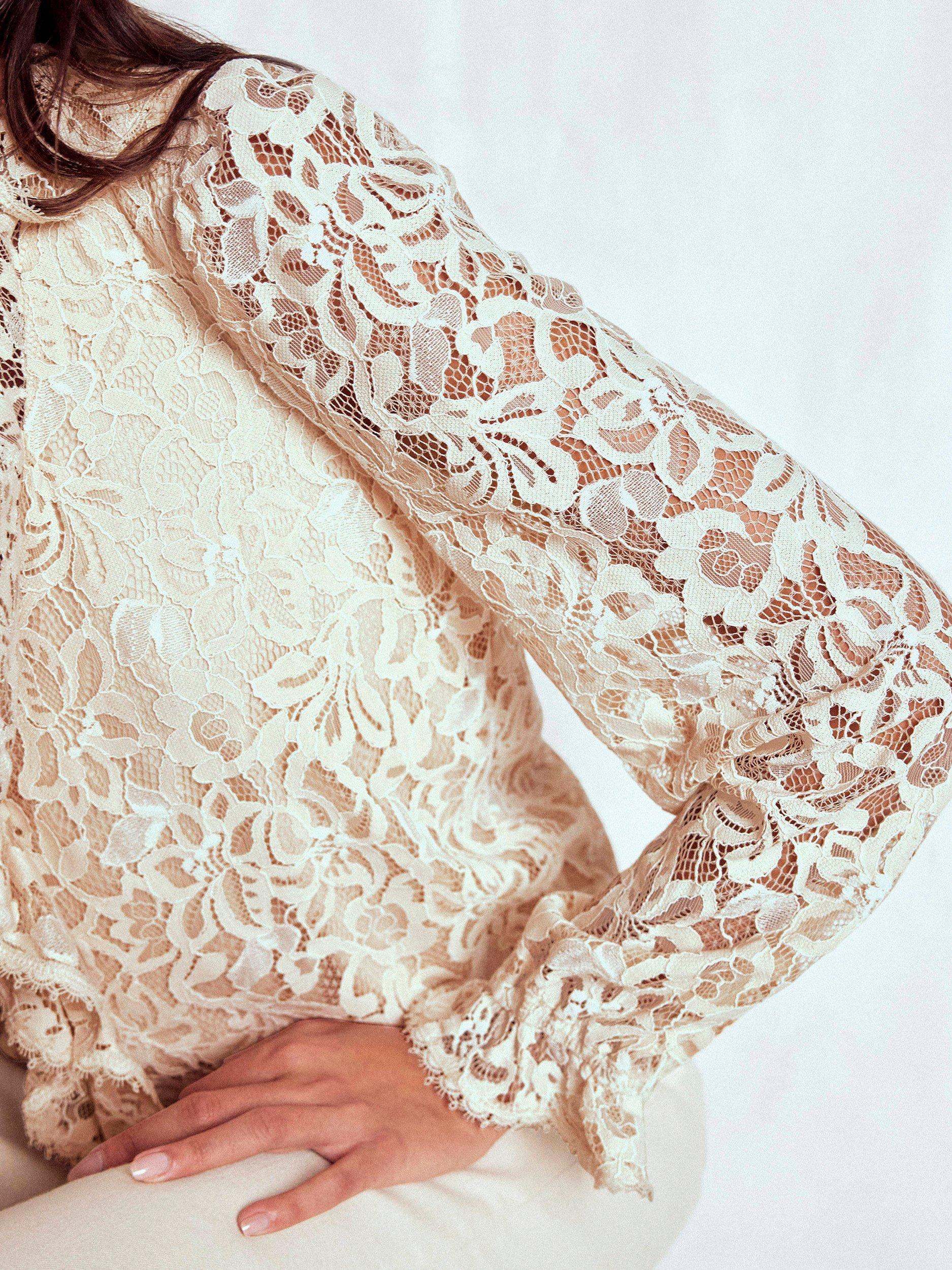 Product image 2 of 5, which shows Boden Ruffle Long Sleeve V Neck Blouse, Ivory, 12