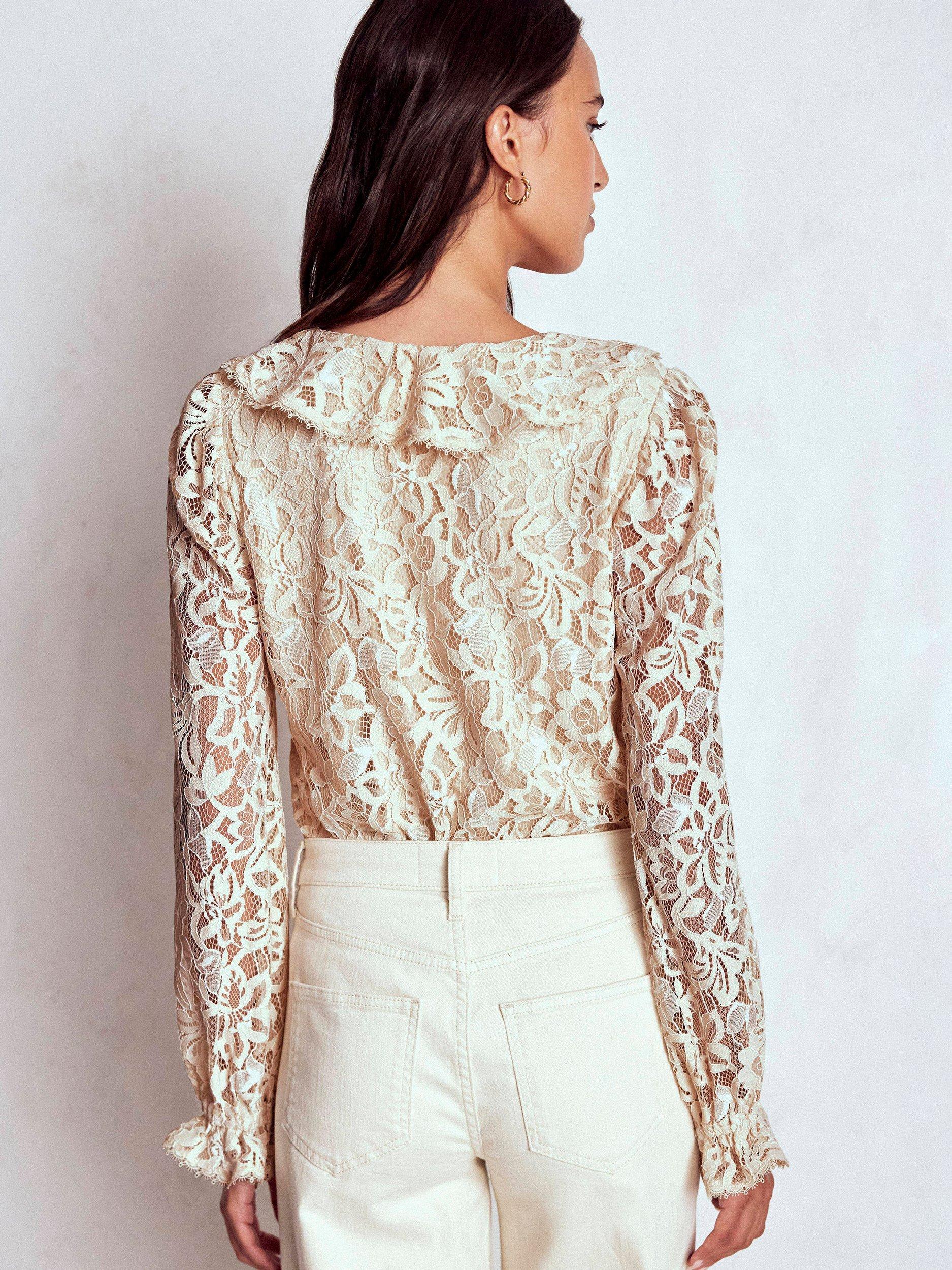 Product image 3 of 5, which shows Boden Ruffle Long Sleeve V Neck Blouse, Ivory, 12