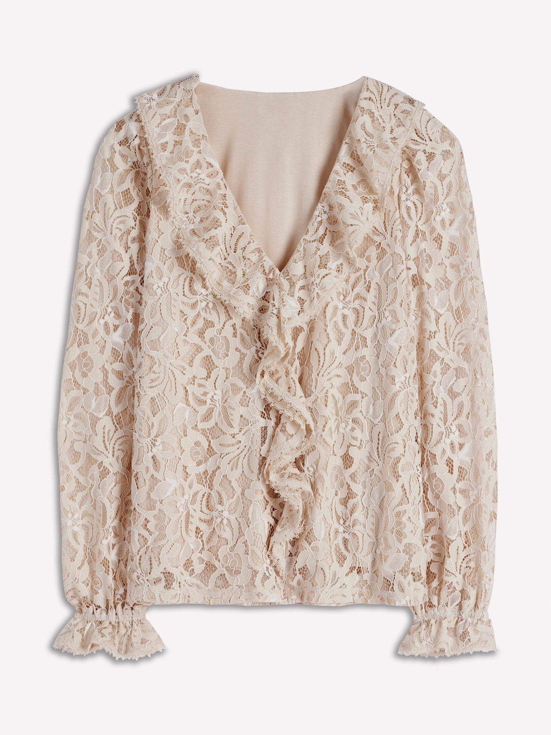 Product image 5 of 5, which shows Boden Ruffle Long Sleeve V Neck Blouse, Ivory, 12