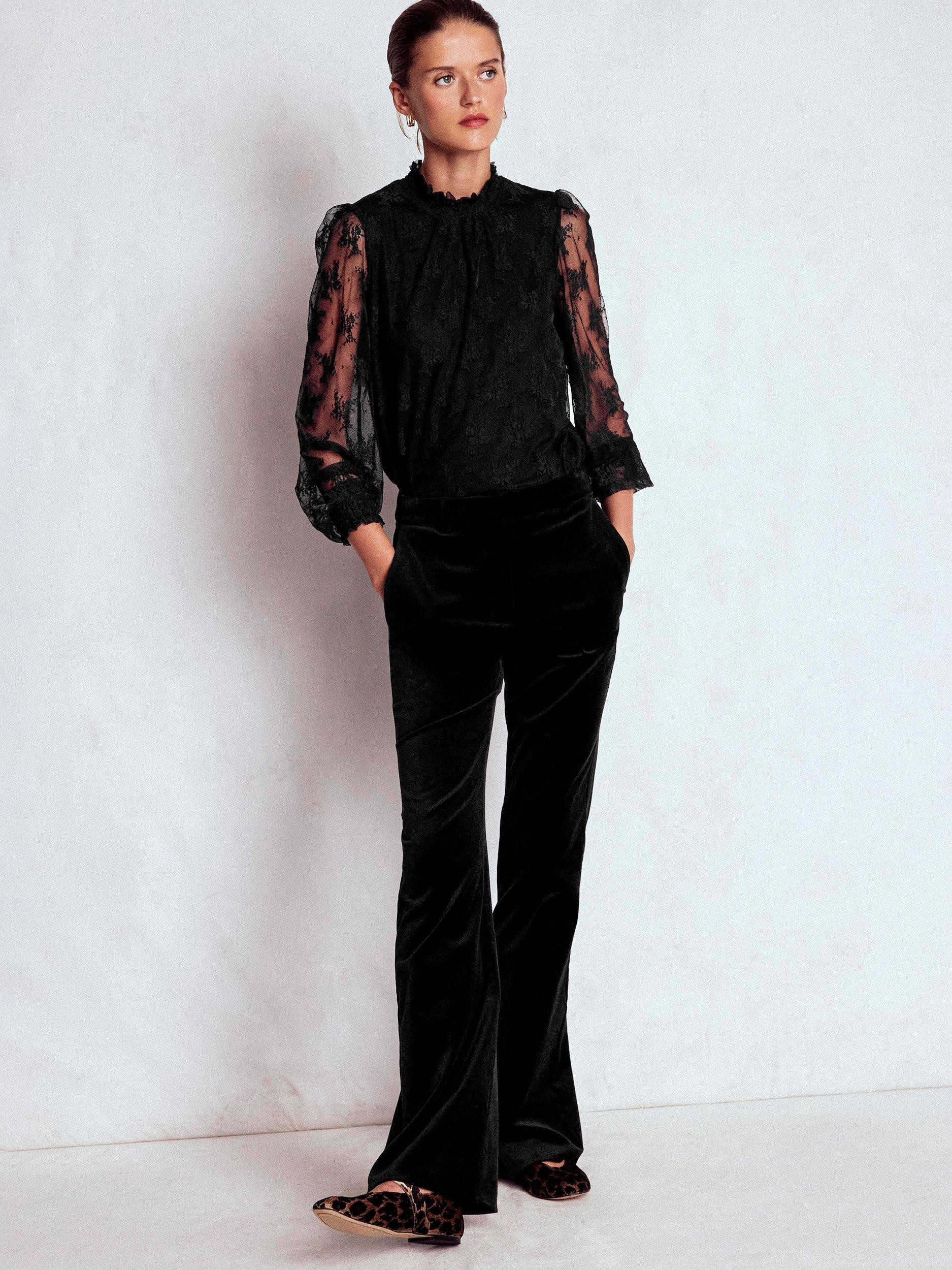 Product image 5 of 6, which shows Boden Long Sleeve Smock Neck Tulle Blouse, Black, 12