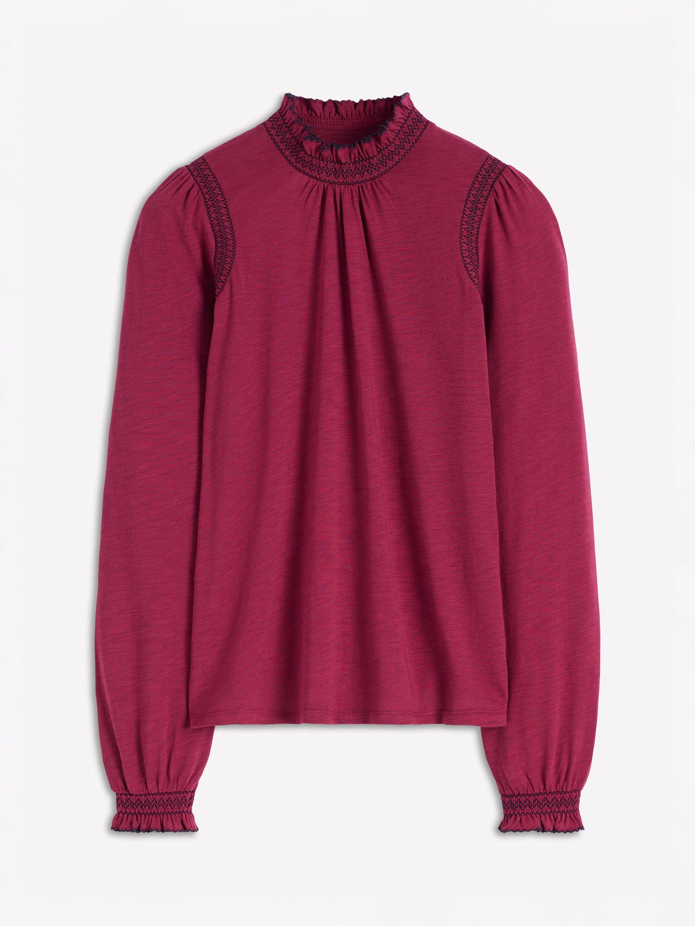 Product image 5 of 5, which shows Boden Tia Long Sleeve High Neck Jersey Top, Ruby Red, 8