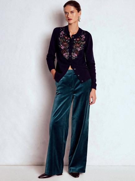 Boden Belgravia Velvet Trousers, Midnight Teal, Midnight Teal