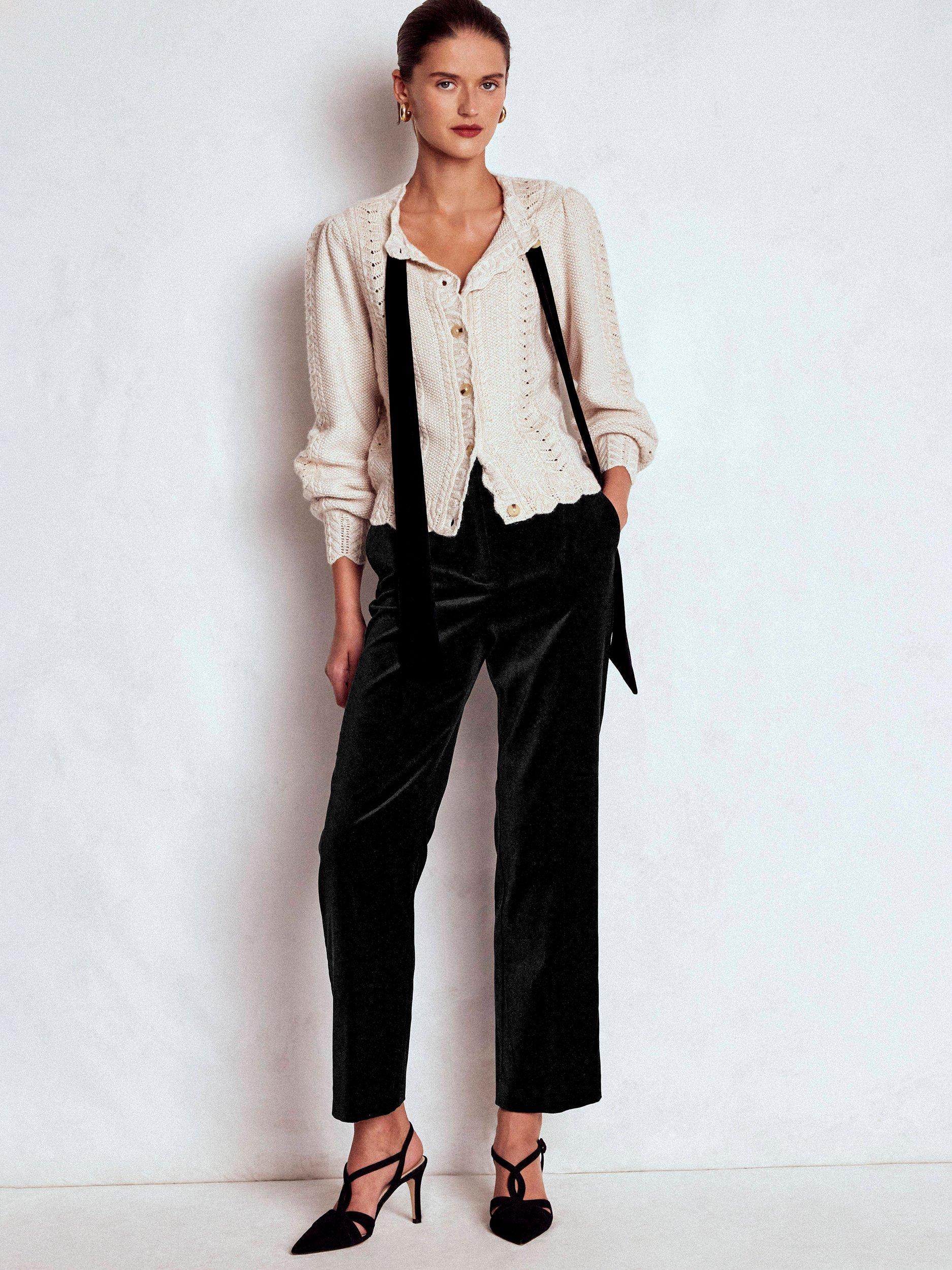 Product image 1 of 5, which shows Boden Canonbury Velvet Trousers, Black, 8