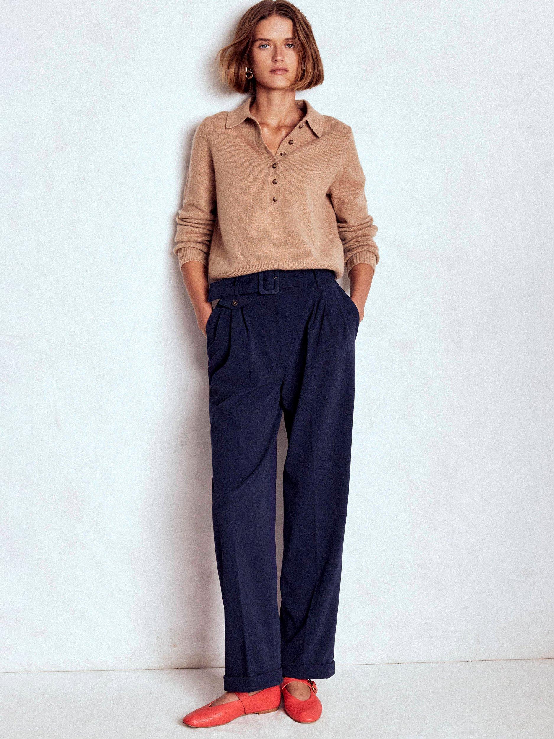 Product image 1 of 6, which shows Boden Pleat Front Trousers, Navy, 8