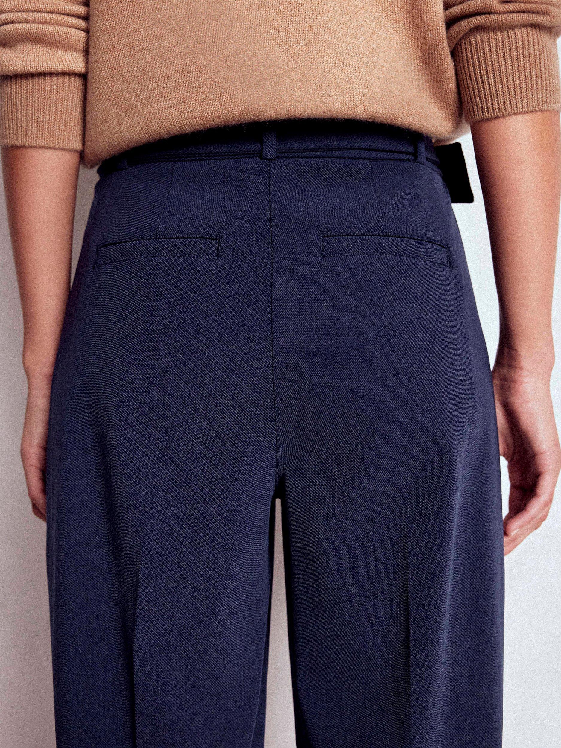Product image 4 of 6, which shows Boden Pleat Front Trousers, Navy, 8