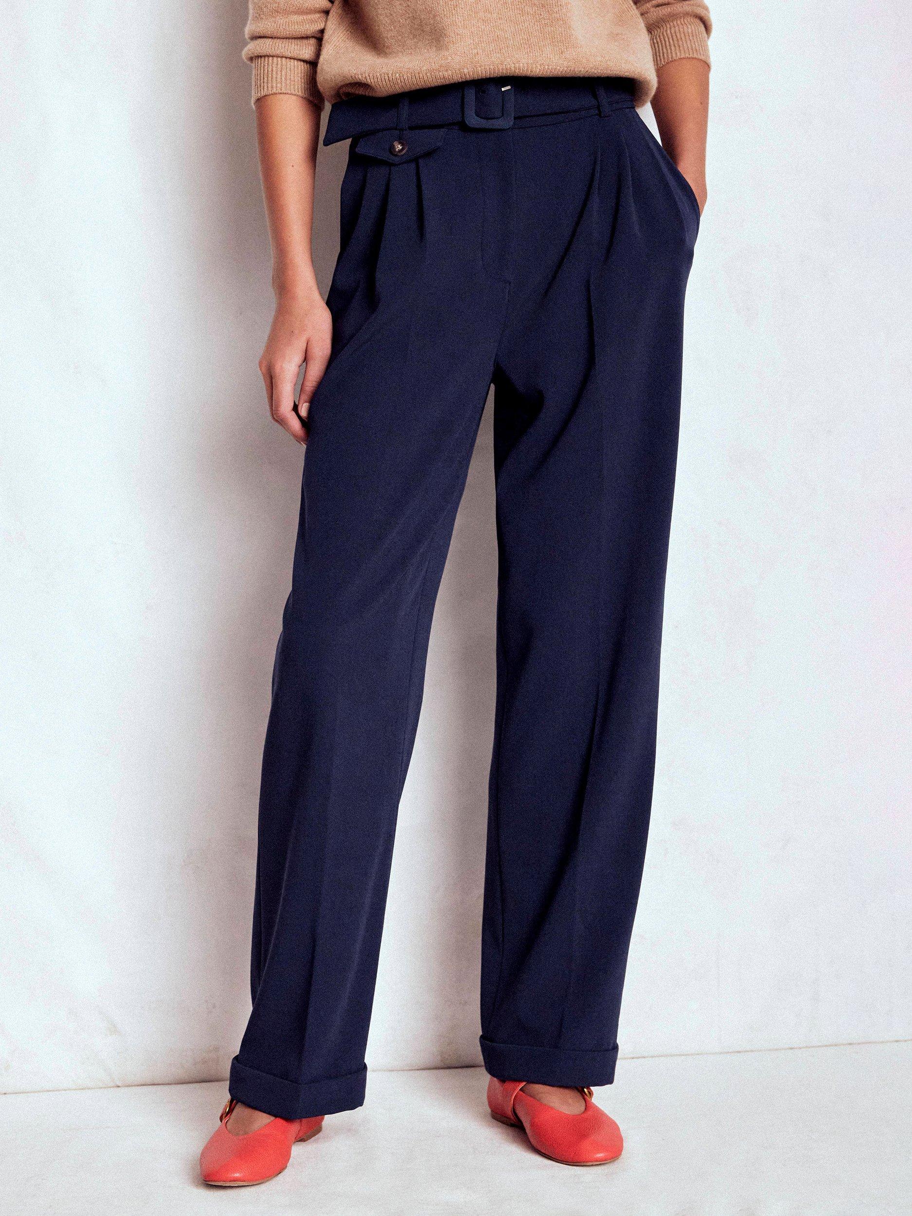 Product image 5 of 6, which shows Boden Pleat Front Trousers, Navy, 8