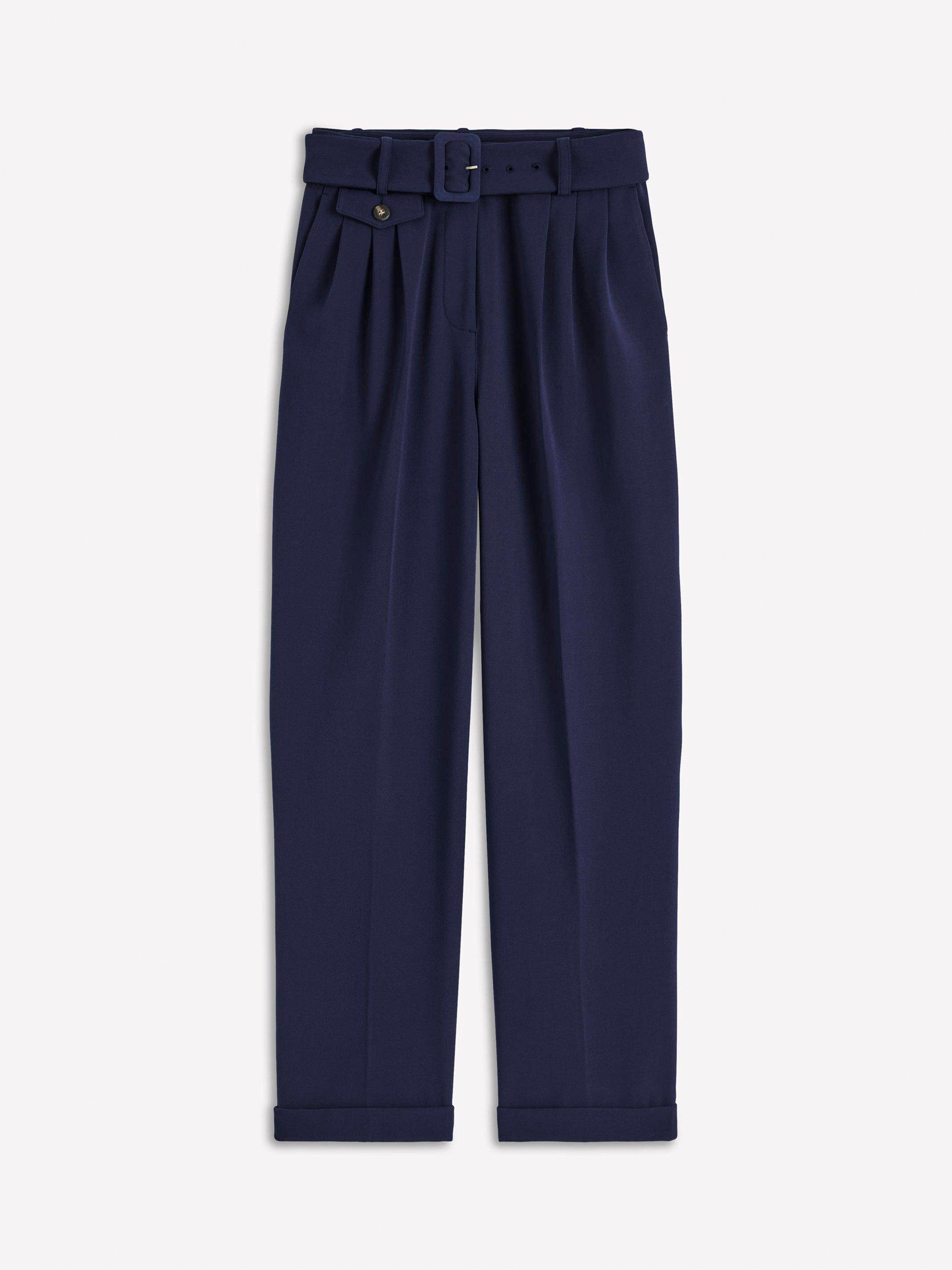 Product image 6 of 6, which shows Boden Pleat Front Trousers, Navy, 8