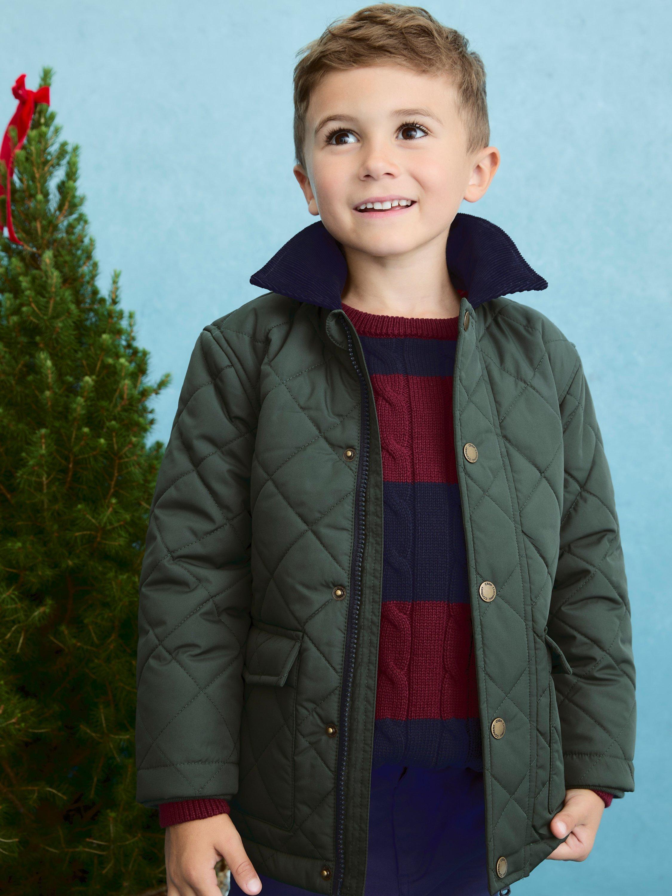 Product image 1 of 3, which shows Crew Clothing Kids' Quilted Jacket, Mid Green, 8-9 years