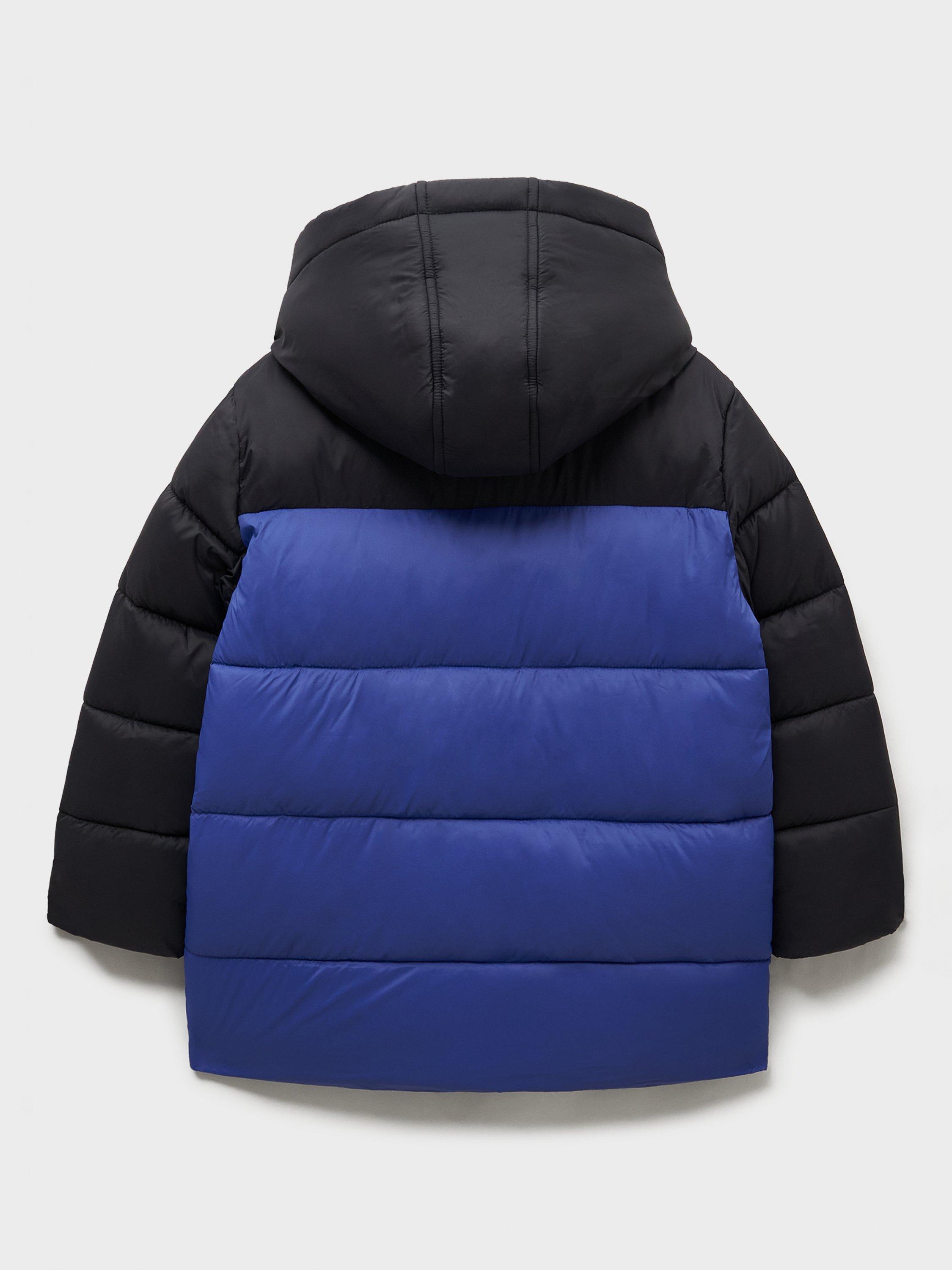 Product image 2 of 3, which shows Crew Clothing Kids' Colour Block Puffer Jacket, Blue/Black, 8-9 years