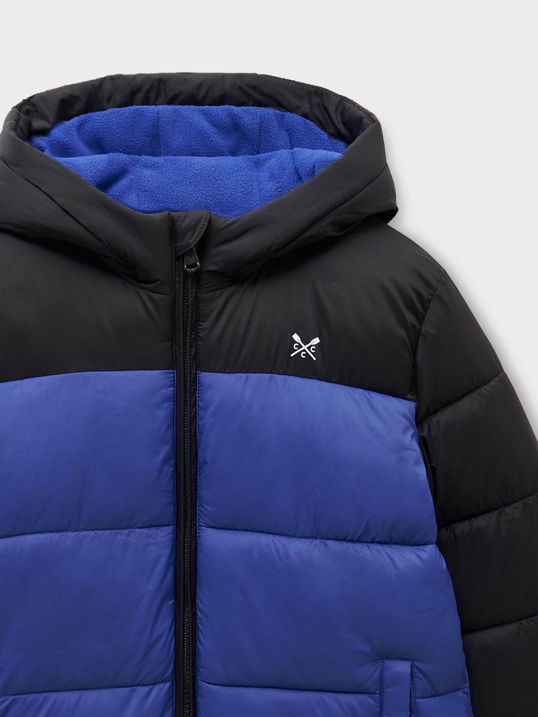 Product image 3 of 3, which shows Crew Clothing Kids' Colour Block Puffer Jacket, Blue/Black, 8-9 years