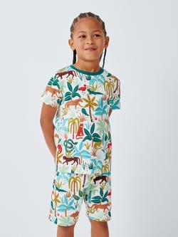 John Lewis Kids' Cotton Jungle Print Shortie Pyjamas, Set of 2, Green/Multi - view 2, Green Multi