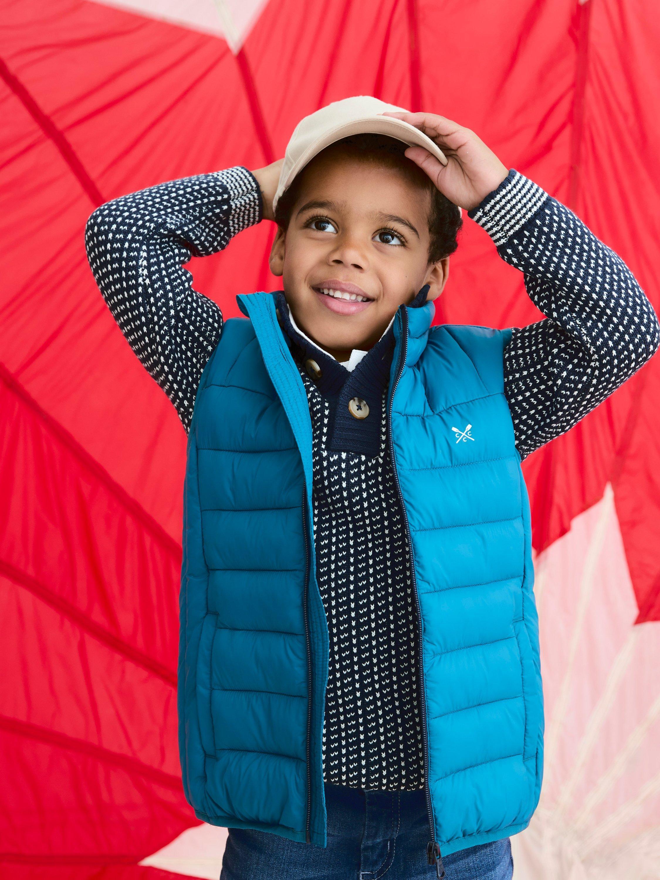 Product image 1 of 3, which shows Crew Clothing Kids' Gilet, Mid Blue, 3-4 years