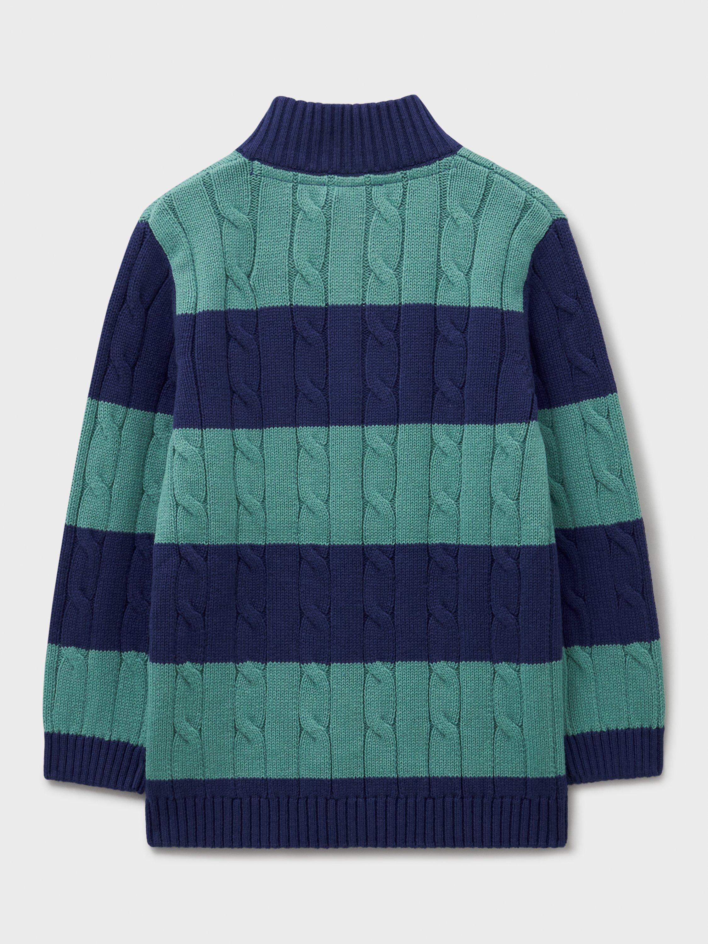 Product image 2 of 3, which shows Crew Clothing Oarsman Cable Knit Half Zip Jumper, Light Green, 8-9 years