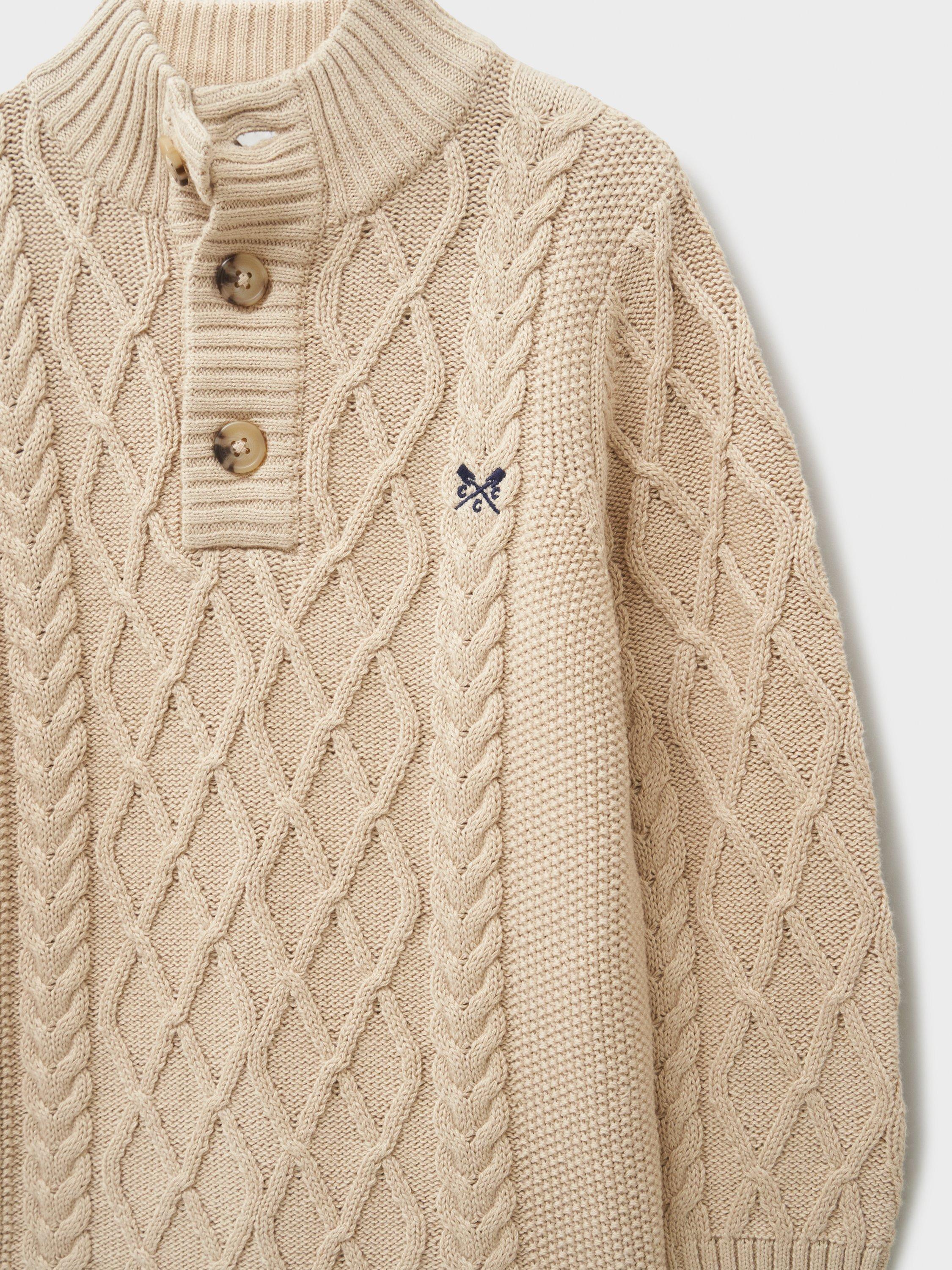 Product image 3 of 3, which shows Crew Clothing Kids' Cotton Blend Half Button Jumper, Stone, 8-9 years