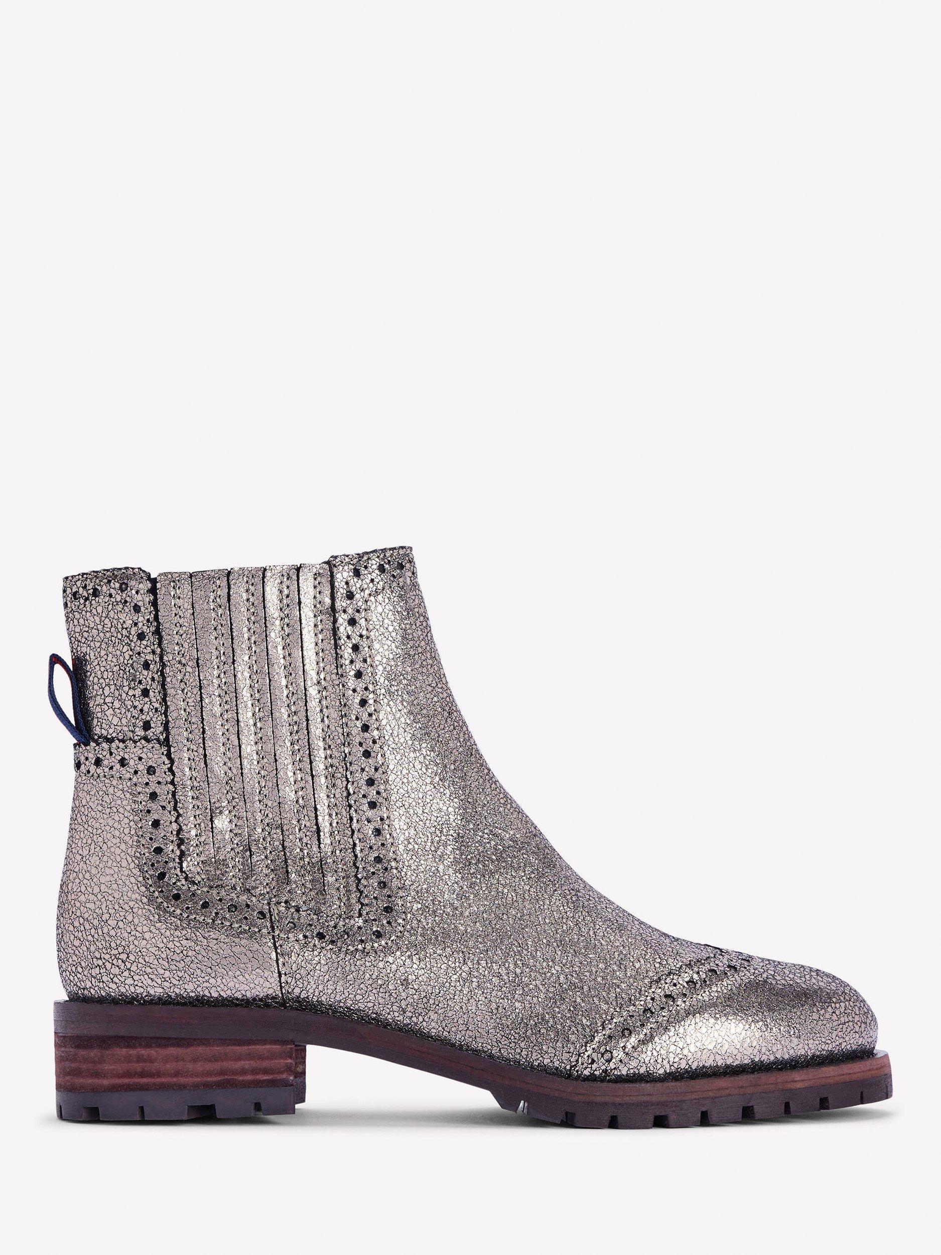 Product image 1 of 4, which shows Boden Brogue Leather Chelsea Boots, Silver, 5