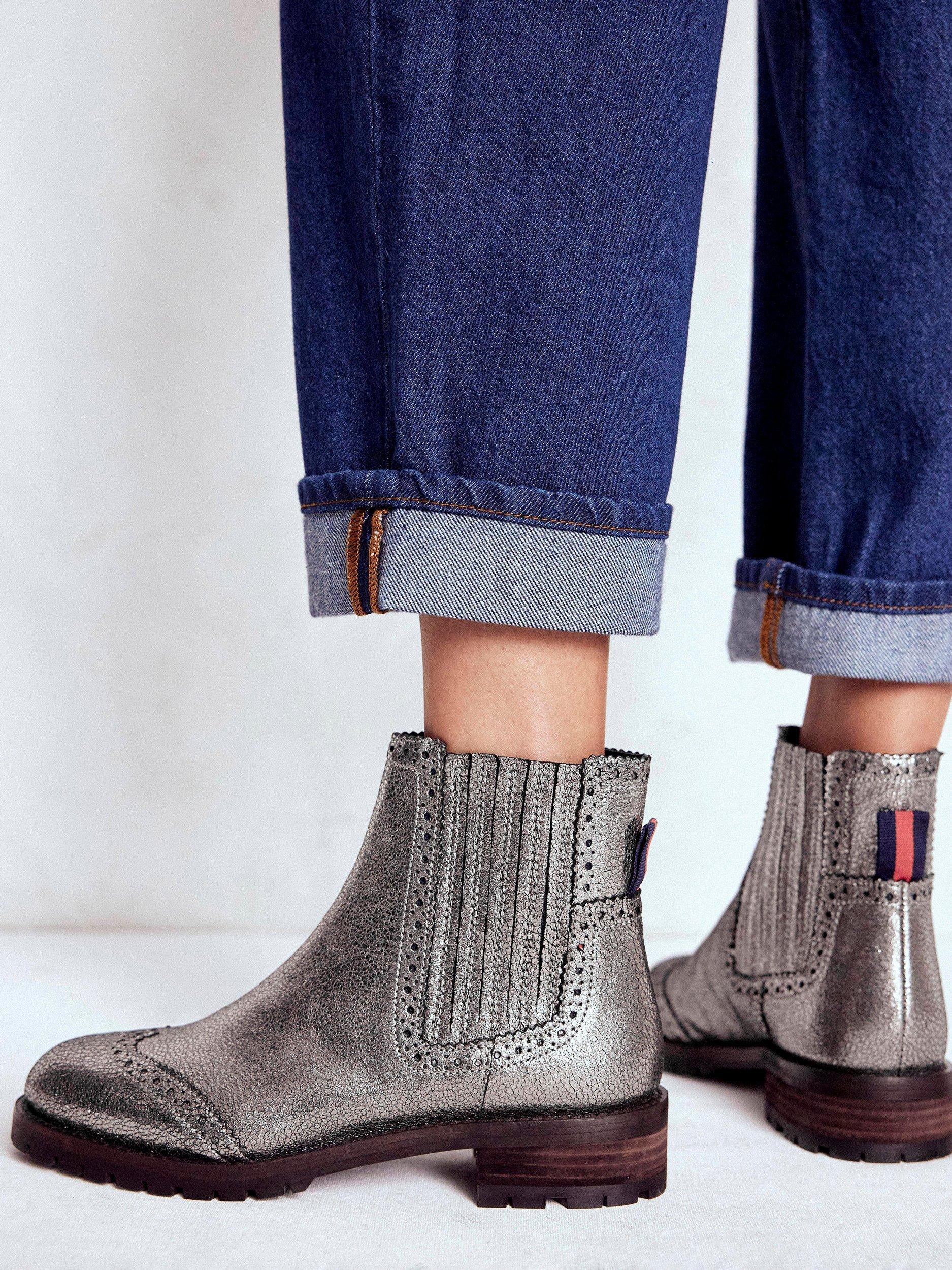 Product image 4 of 4, which shows Boden Brogue Leather Chelsea Boots, Silver, 5